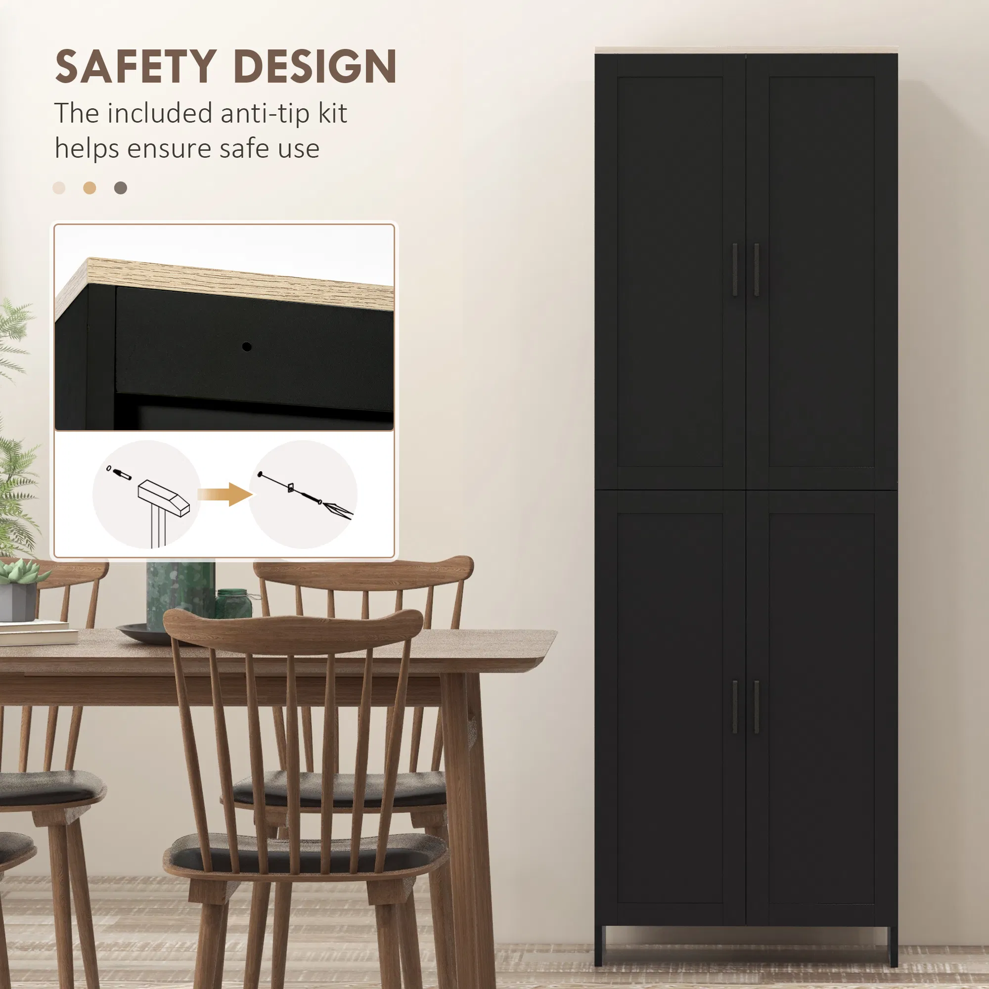 67" 4-Door Kitchen Pantry Cabinet, Freestanding Storage Cabinet Cupboard with Adjustable Shelves, Black photo 5