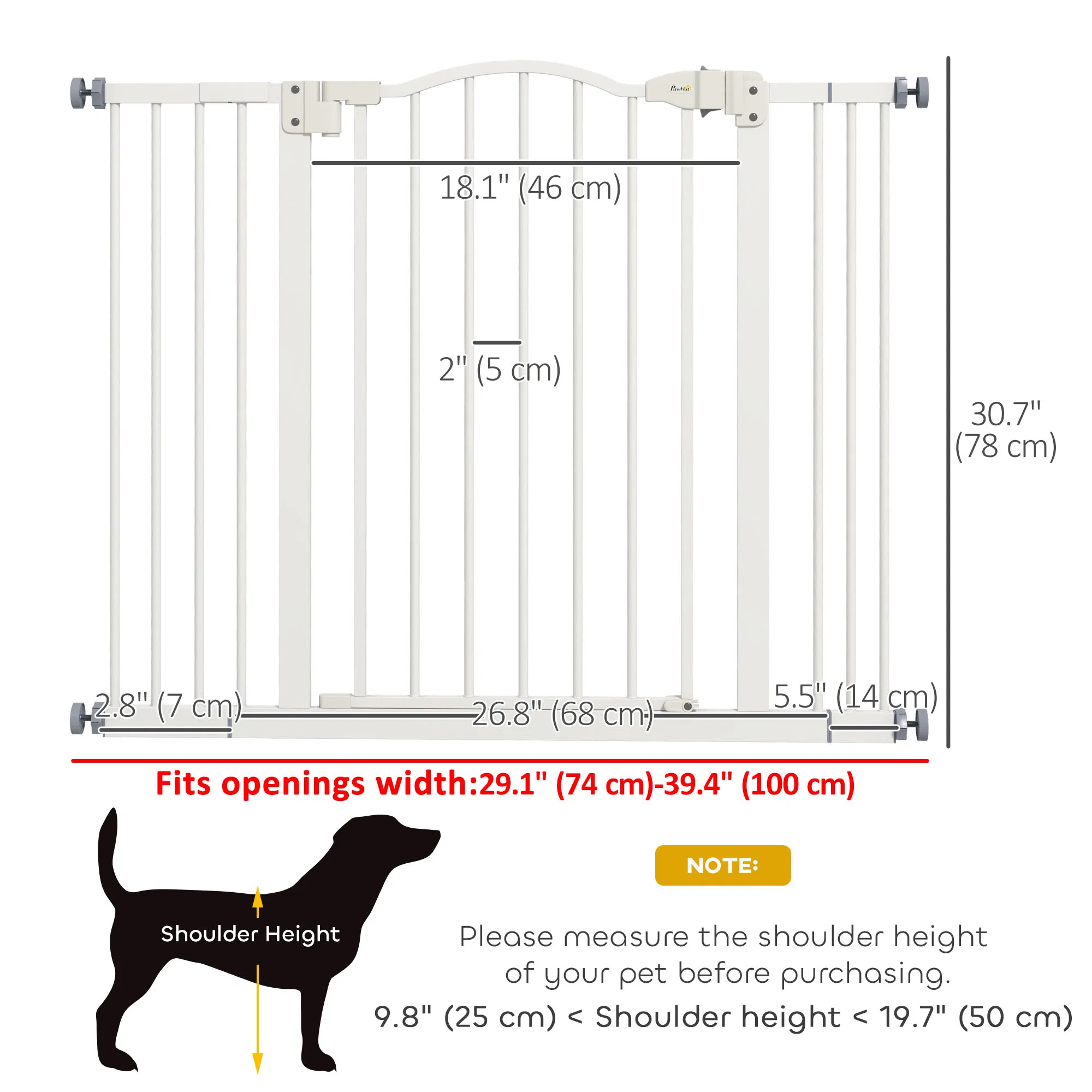 Extra Tall Dog Gate with Door, Pressure Fit, Auto Close, Double Locking for Doorways Hallways Stairs, 29"-39", White photo 5