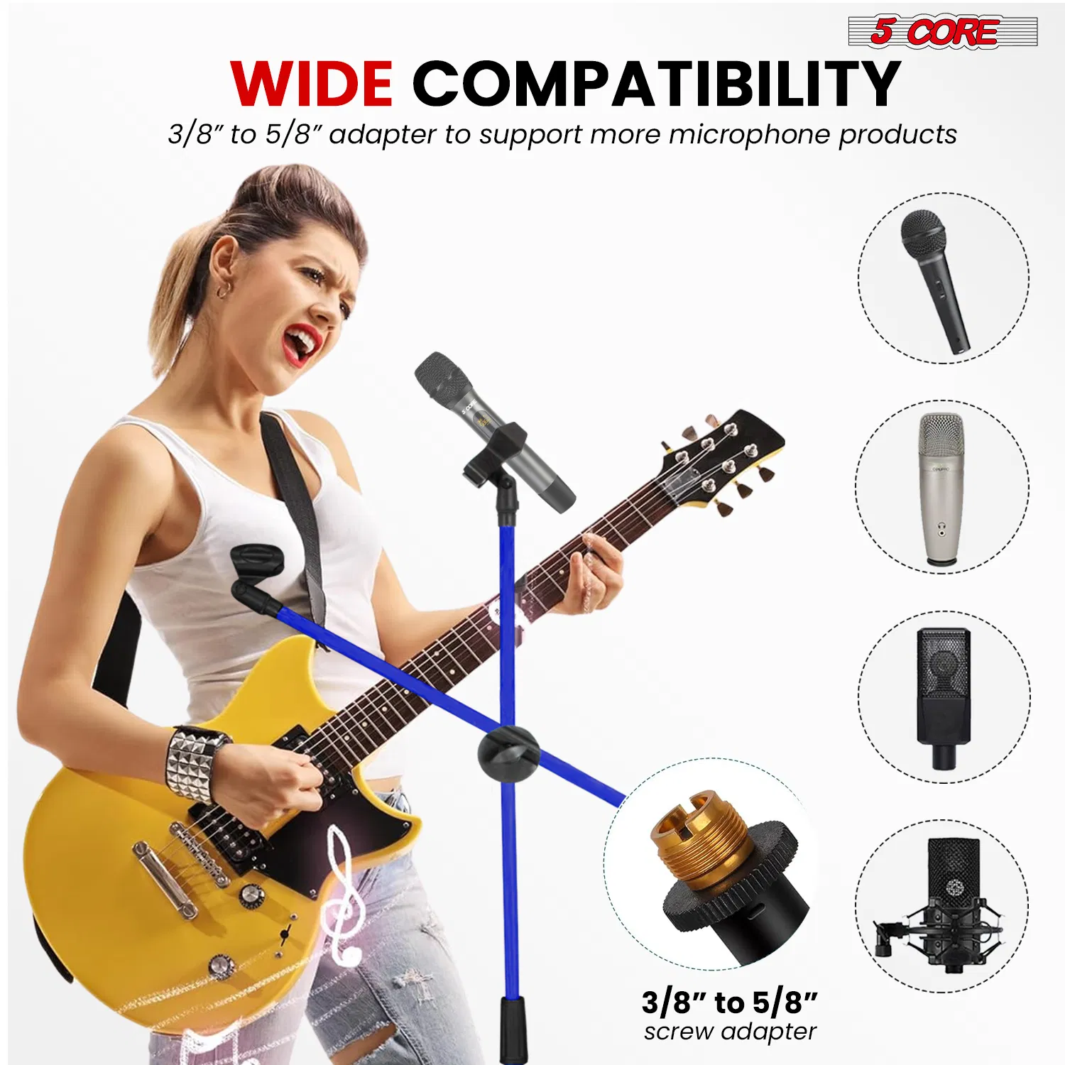 5 Core Mic Stand Floor Height Adjustable Tripod Microphone Stands w Extending Telescoping Boom Arm - MS DBL G photo 3