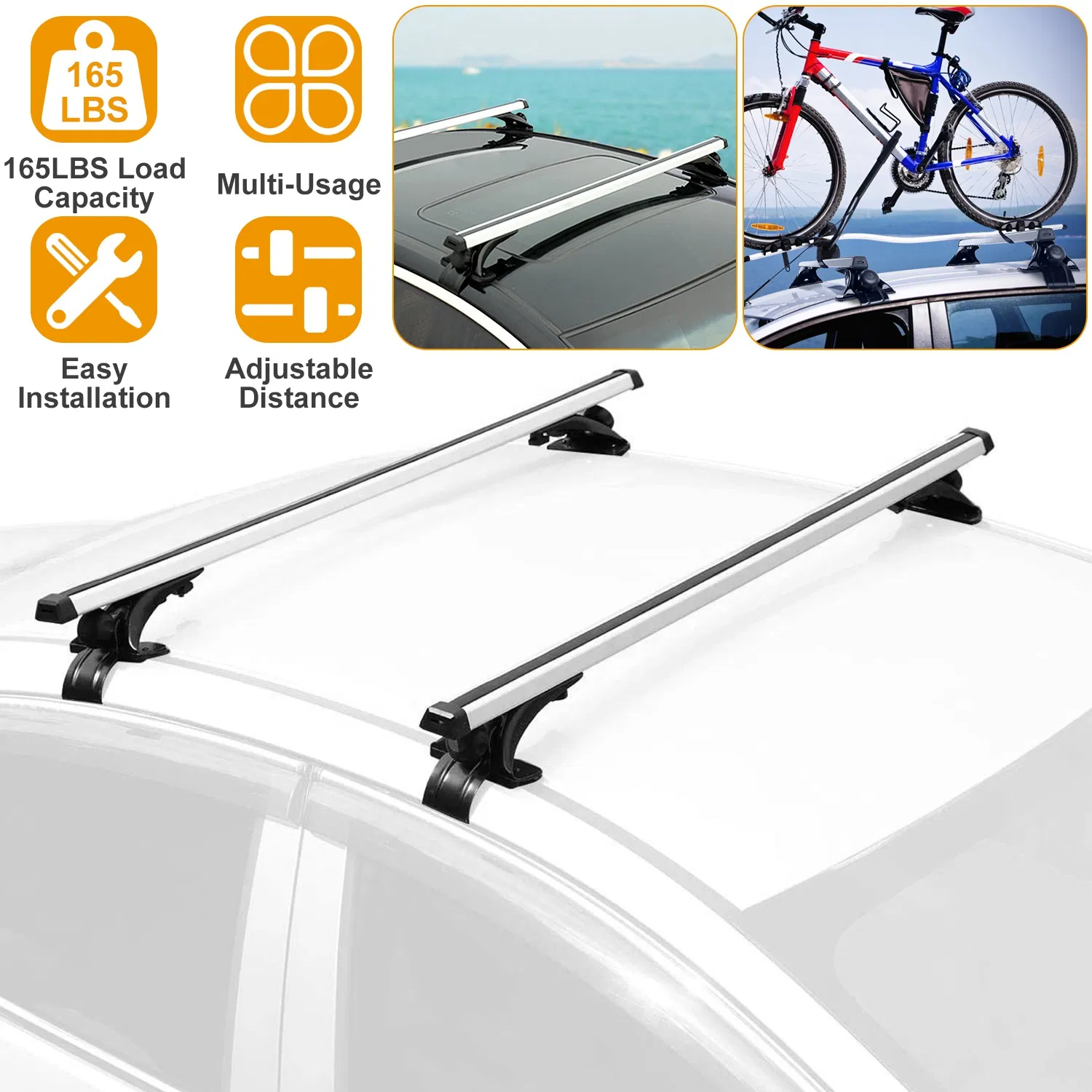 47.24in Universal Top Roof Rack Cross Bar Cargo Carrier Aluminum Crossbar Rack w/ 165LBS Capacity Fit for Most Vehicle Wagon Car Without Roof Side Rail photo 2