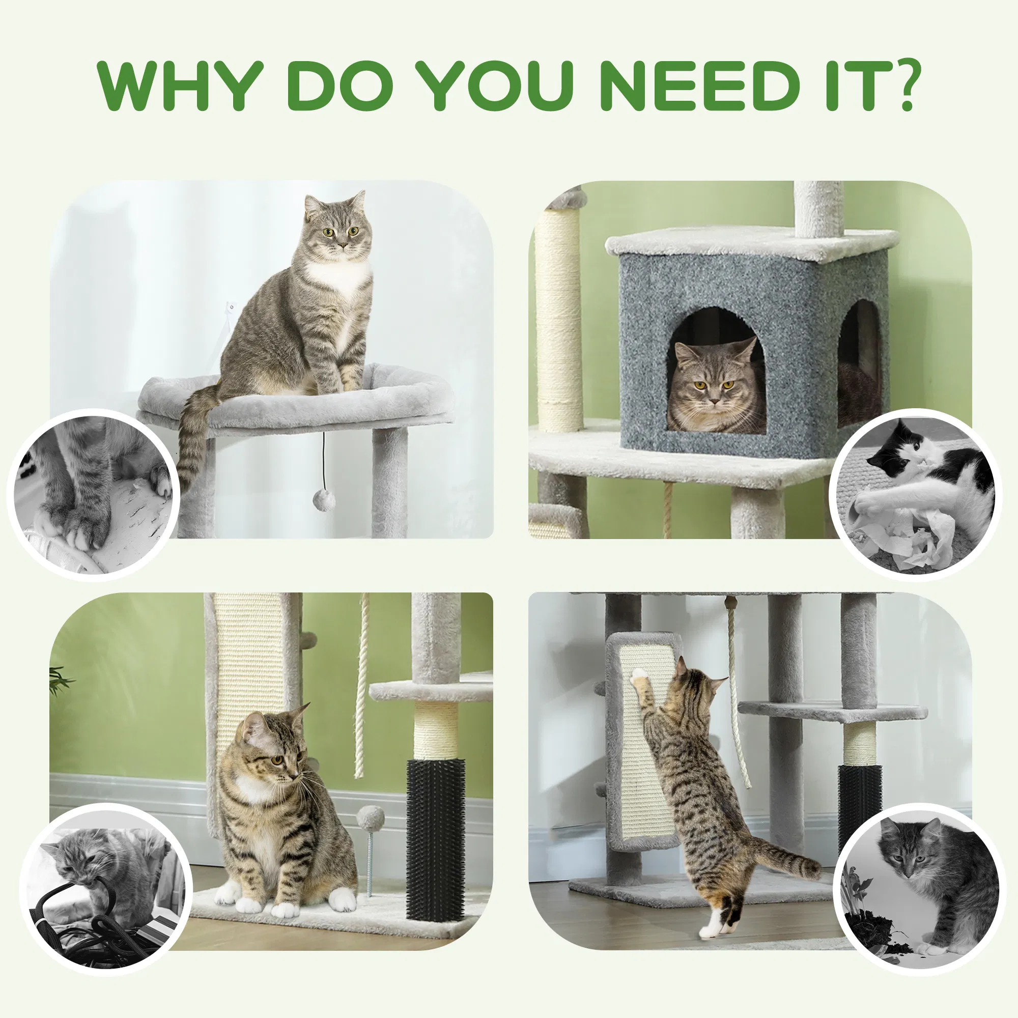 52 Inch Cat Tree with Scratching Posts, Cat Bed, Condo, Grooming Brush, Jumping Platforms, Toy Balls, Anti-tip Kit photo 6