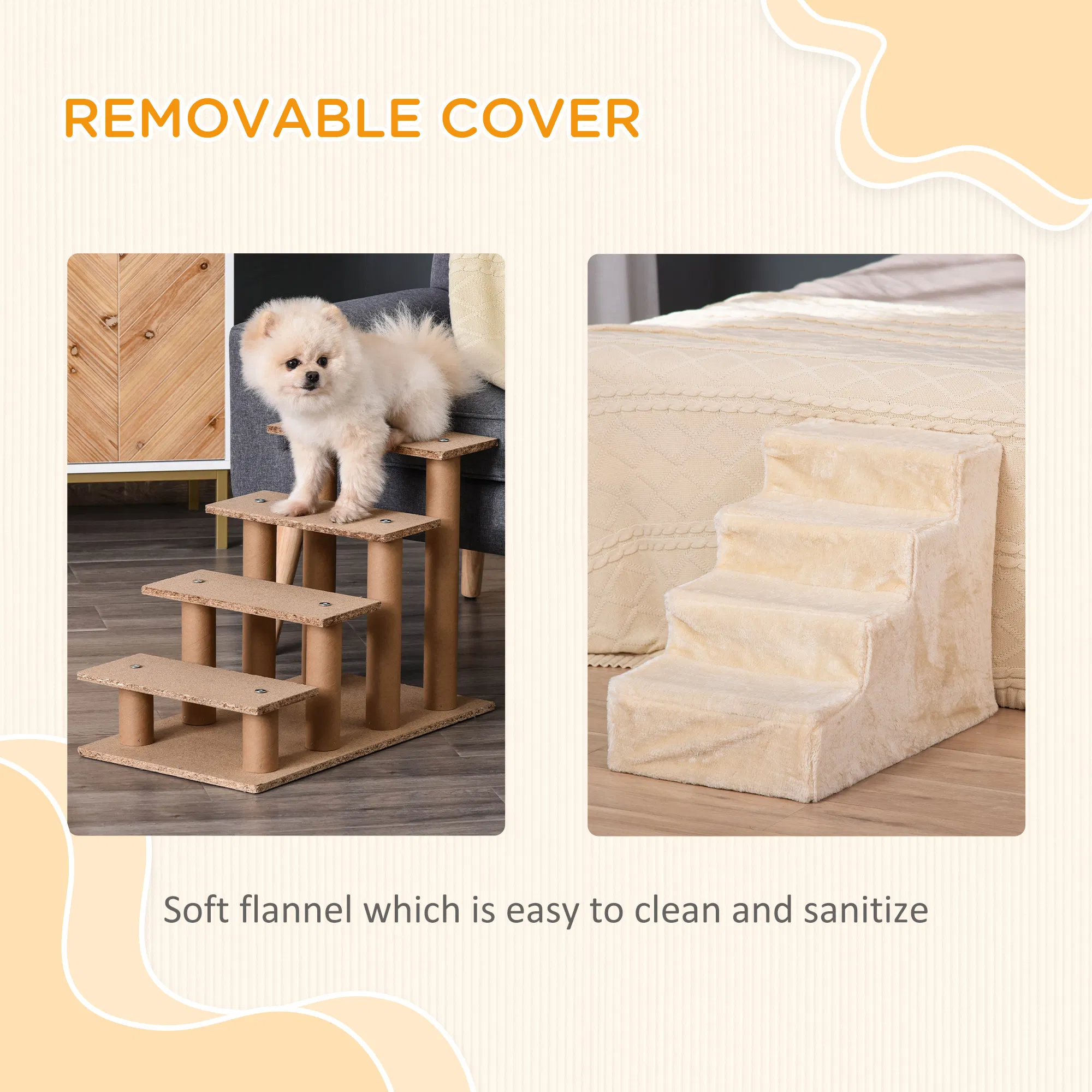 4-Step Dog Ramp for Sofa, Bed, and Couch, with Removable Cover, Beige photo 5