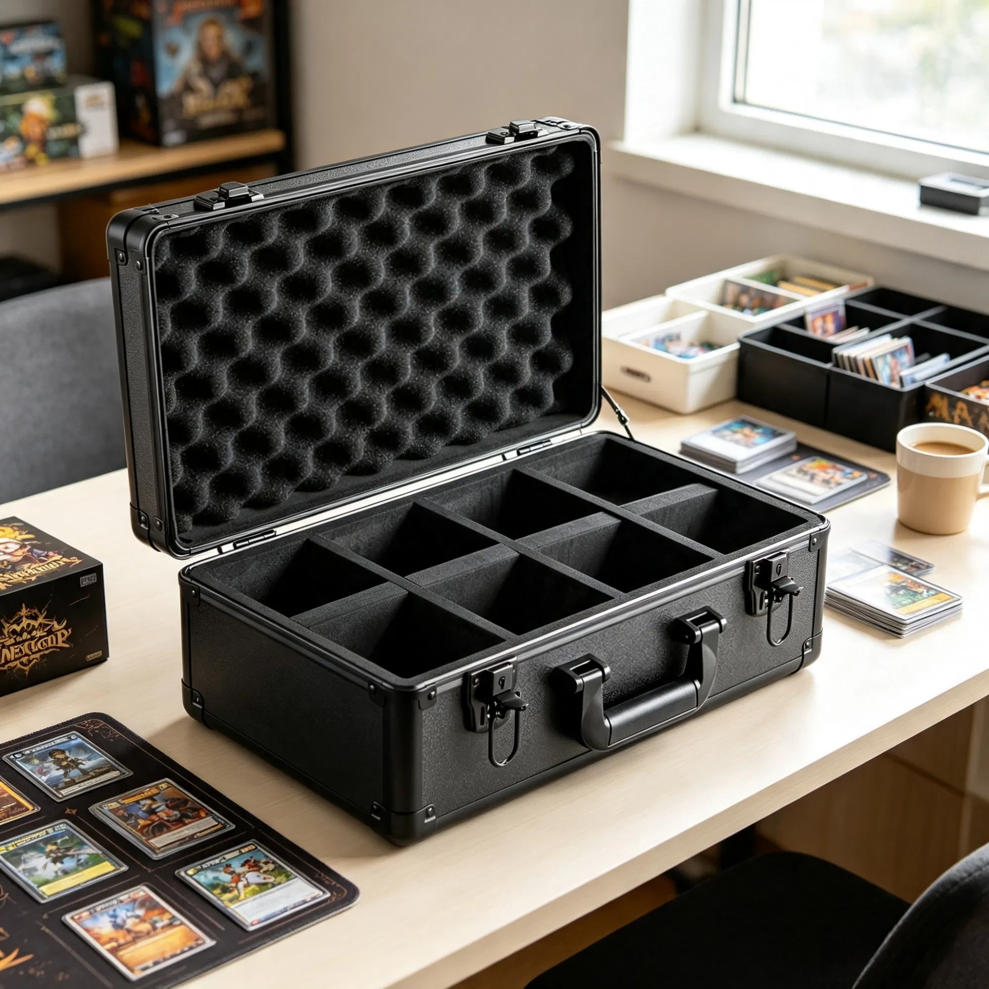 Graded Card Storage Box (4 Slots), Graded Sports Cards Holder Carrying Case with Key Lock Foam Dividers photo 3