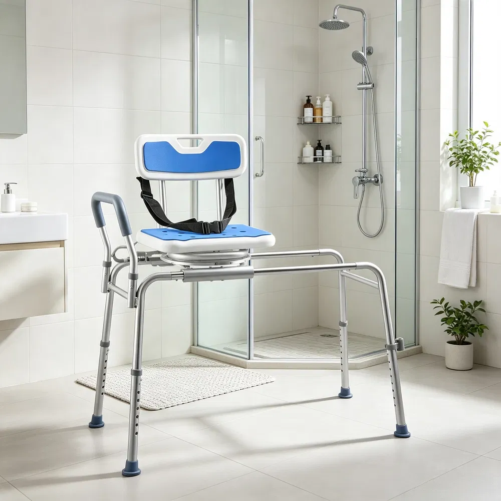Sliding Shower Chair with Swivel Seat, 400 lbs Tub Transfer Bench with Padded Arms & Backrest, Height Adjustable, for Seniors & Disabled photo 7
