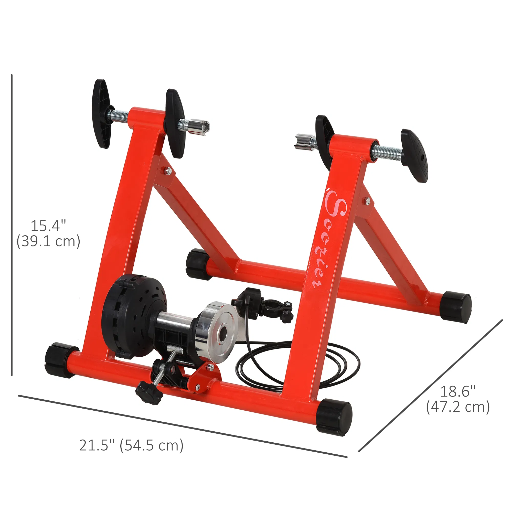 Bike Trainer Magnetic Bicycle Stand Indoor Exerciser w/ Quick Release Skewer, 5 Levels Resistance, Red photo 6