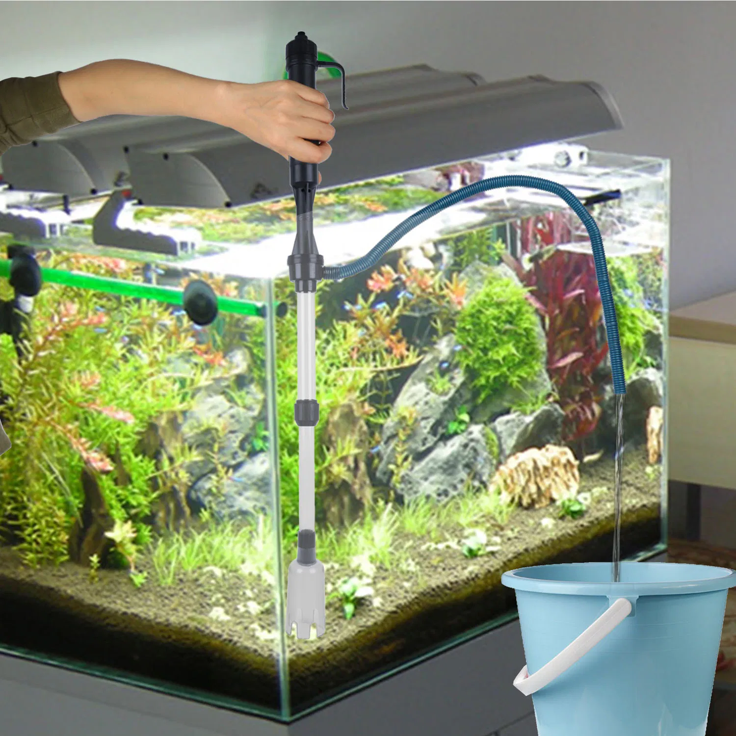 2-in-1 Aquarium Gravel Cleaner & Siphon Pump, Battery Powered Dirt/Fish Waste Remover, Adjustable Tubes for Small/Medium/Large Fish Tanks photo 1