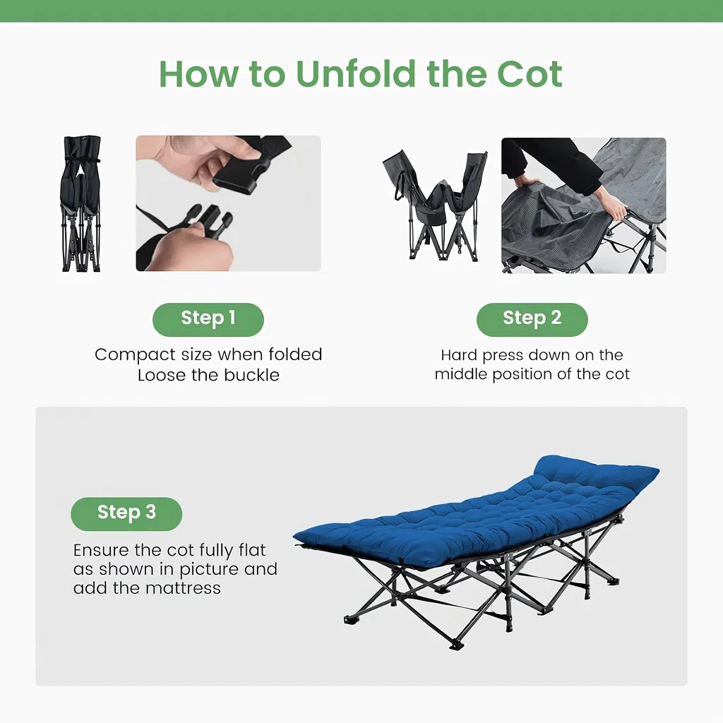 Foldable camping bed with mattress, sturdy and durable folding bed photo 3