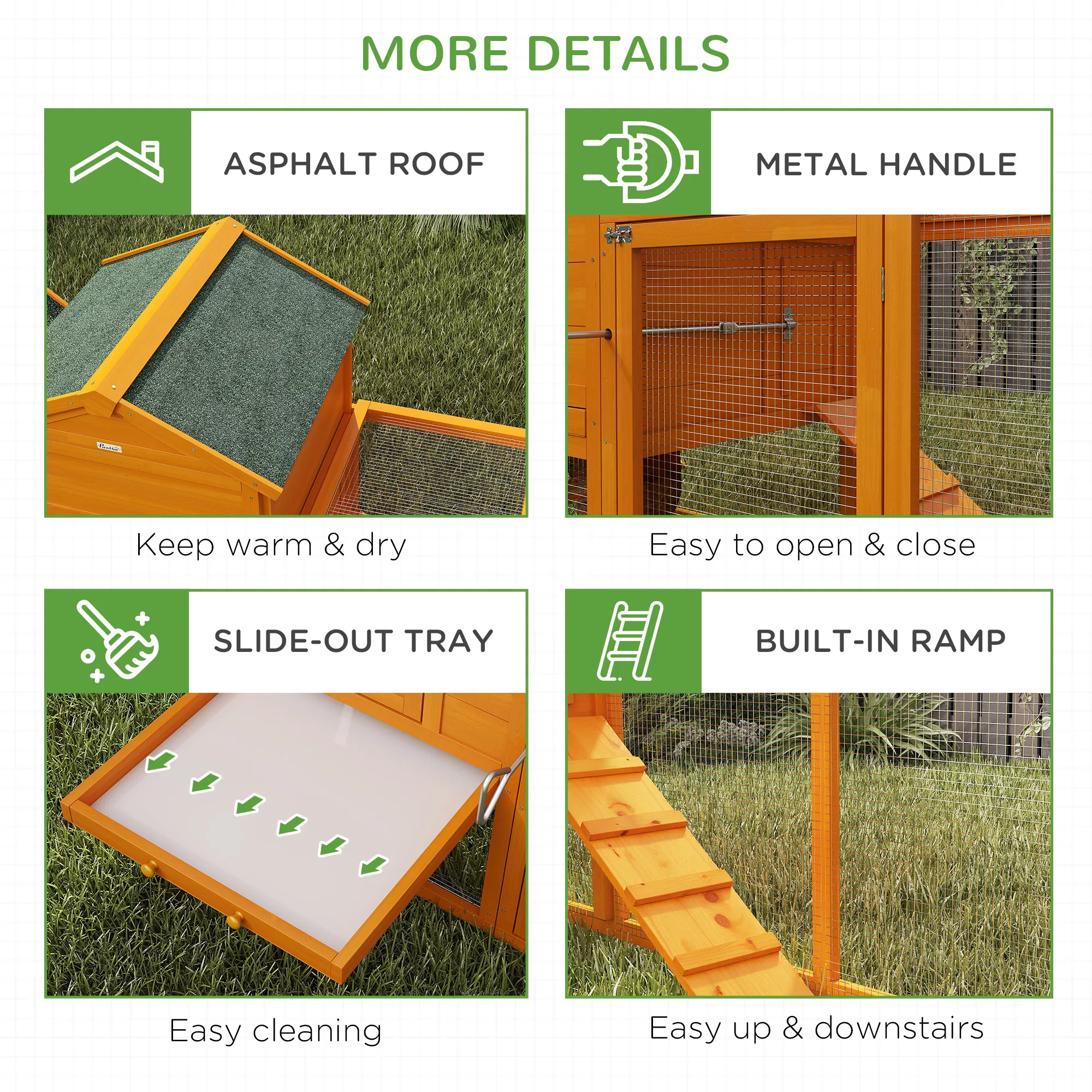 117" Extra Large Chicken Coop with Asphalt Roof, Wooden Hen House with Slide-out Tray, Quail Hutch with Nesting Box, Orange photo 2