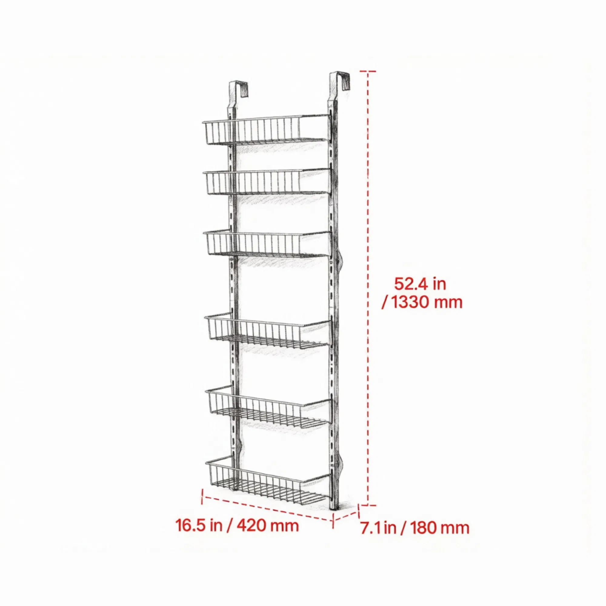 6-Tier Over the Door Pantry Organizer, Adjustable Hanging Storage Rack for Kitchen photo 2