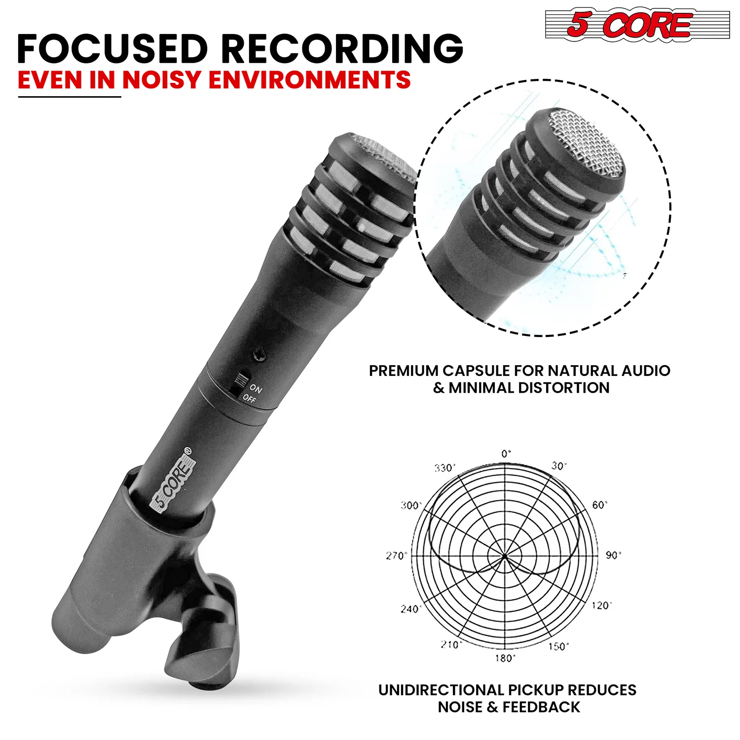 5 CORE Professional Instrument Microphone Pencil Mic Condenser Cardioid Unidirectional Stick Microfono with Windscreen Mic Clip & Case photo 8