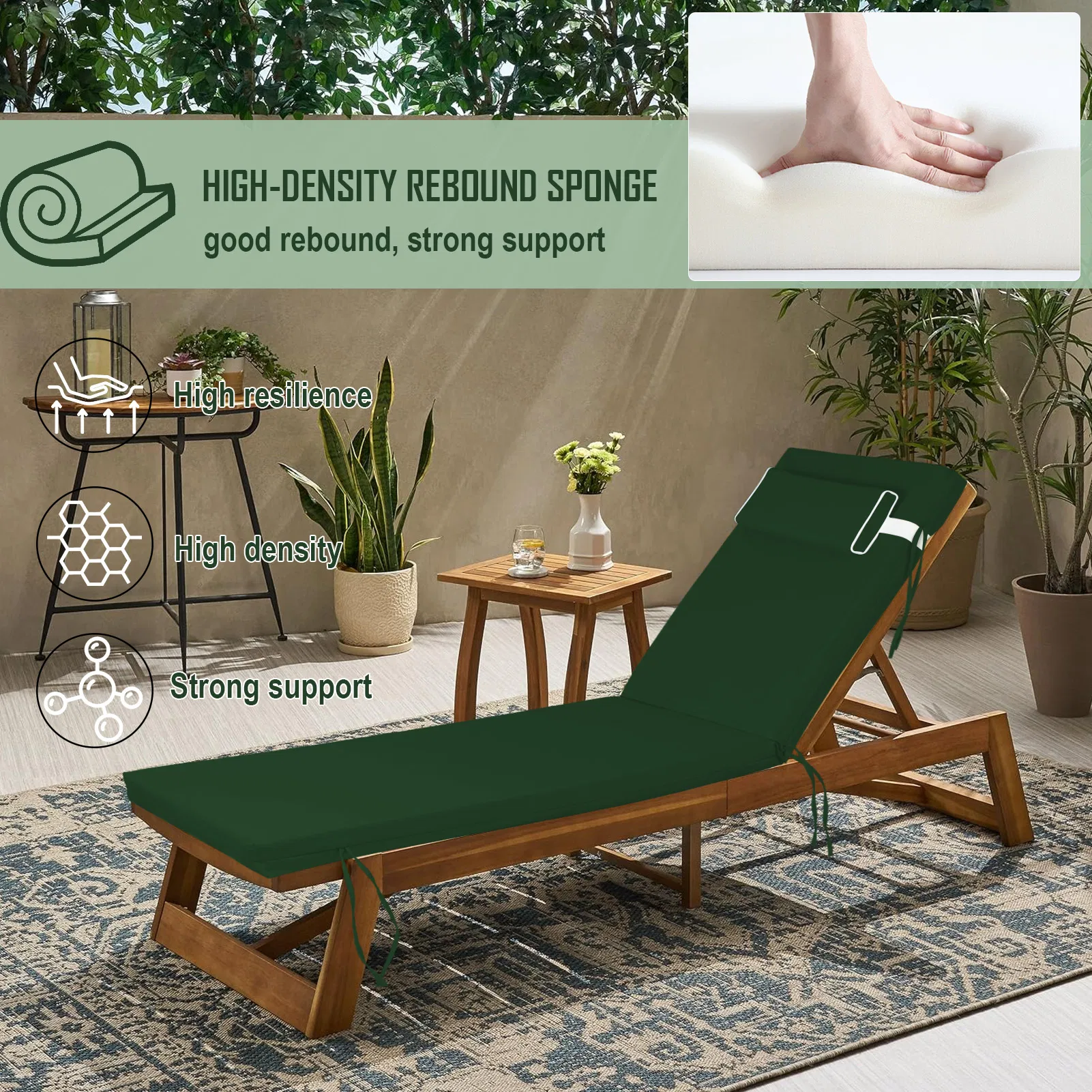 Outdoor Chaise Lounge Cushion, 80 in. x 26 in. x 3 in. Waterproof Fade-Resistant Patio Chair Pad for Pool Beach photo 3