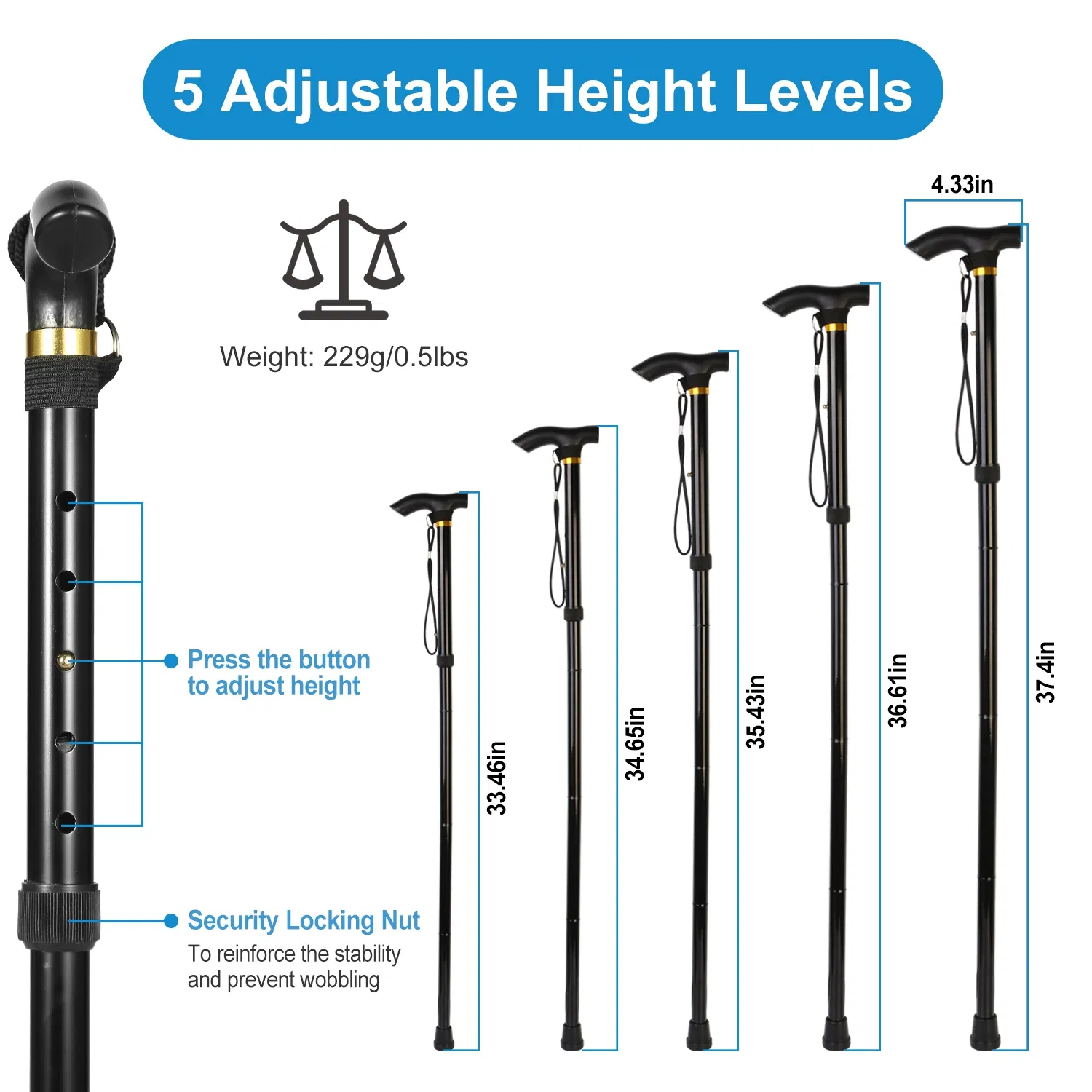 Travel Folding Trekking Hiking Pole,Collapsible Cane Adjustable Walking Stick Portable Mobility Aid for Women Men Hikers Gift,Black photo 3