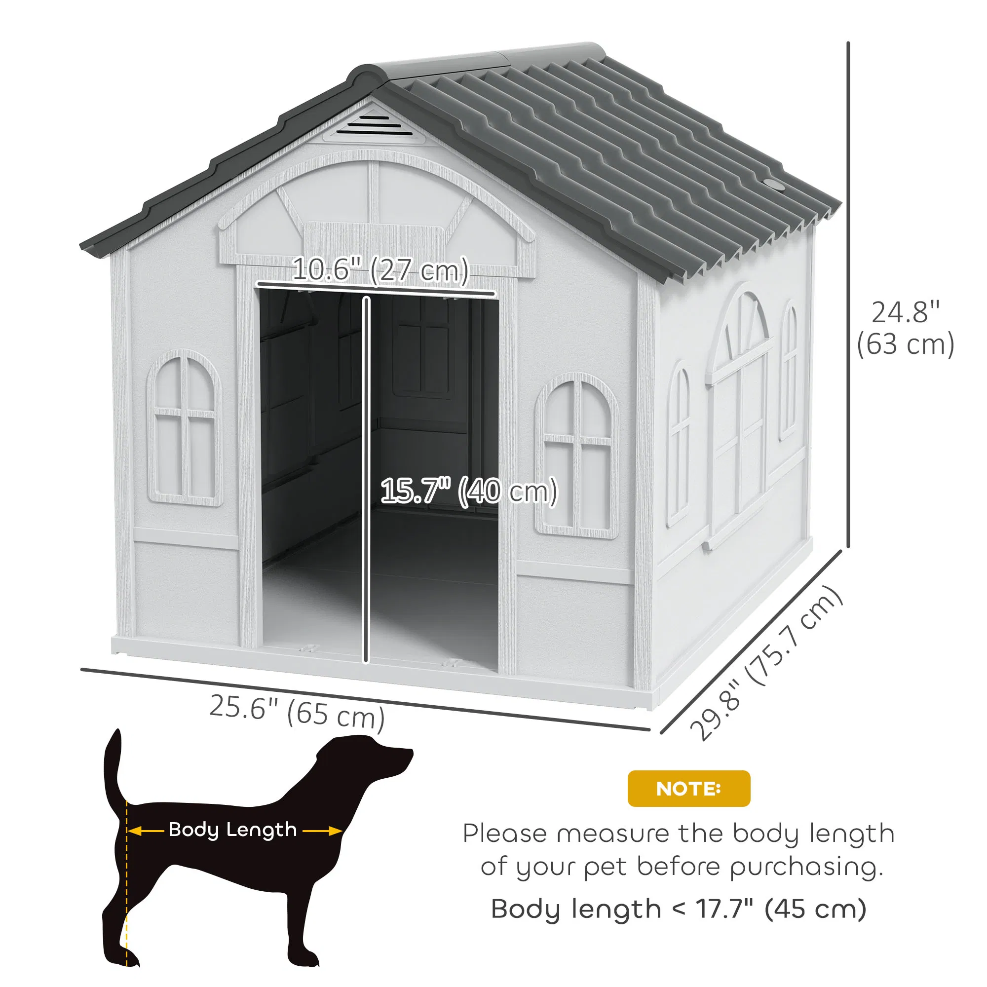 26" Plastic Dog House Outdoor with Air Vents, for Small Medium Dogs, Grey photo 3