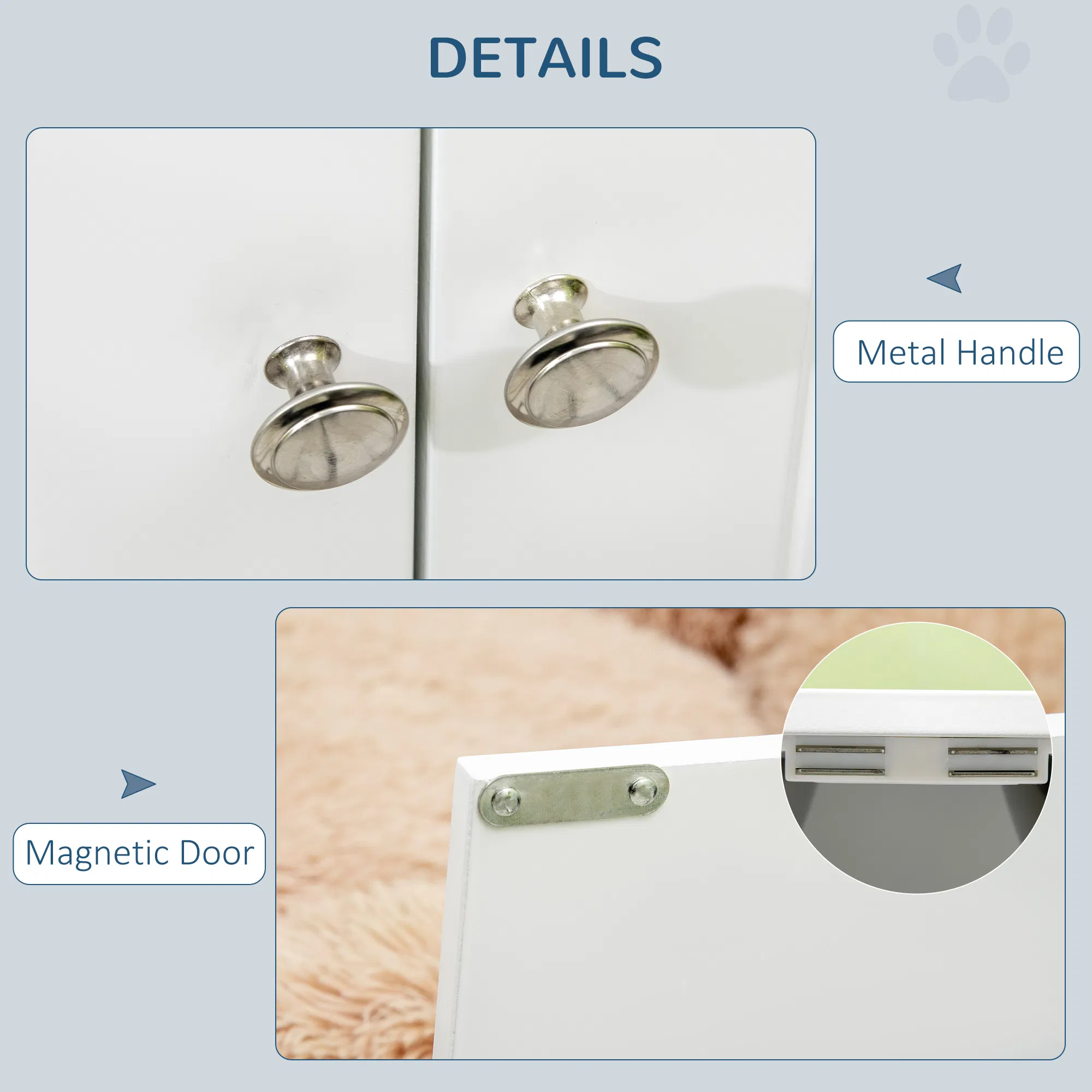 Elevated Dog Bowls for Large Dogs Pet Feeding Station with Stand, Storage, 2 Stainless Steel Food and Water Bowls, White, 23.6" x 11.8" x 14" photo 3