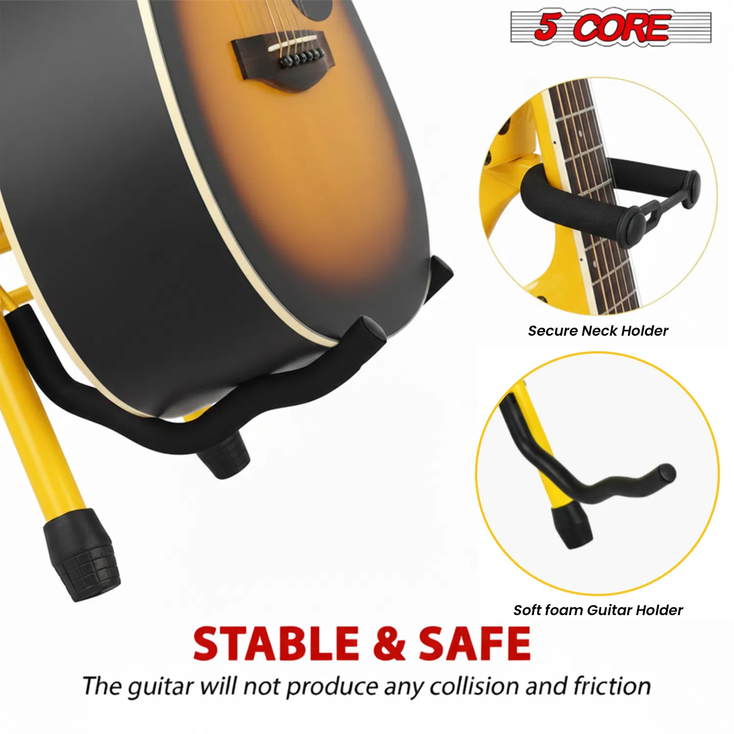5Core Guitar Stool 3.15" Padded Chair w Backrest Foldable Music Seat Built in Foot Rest Guitar Stand photo 4
