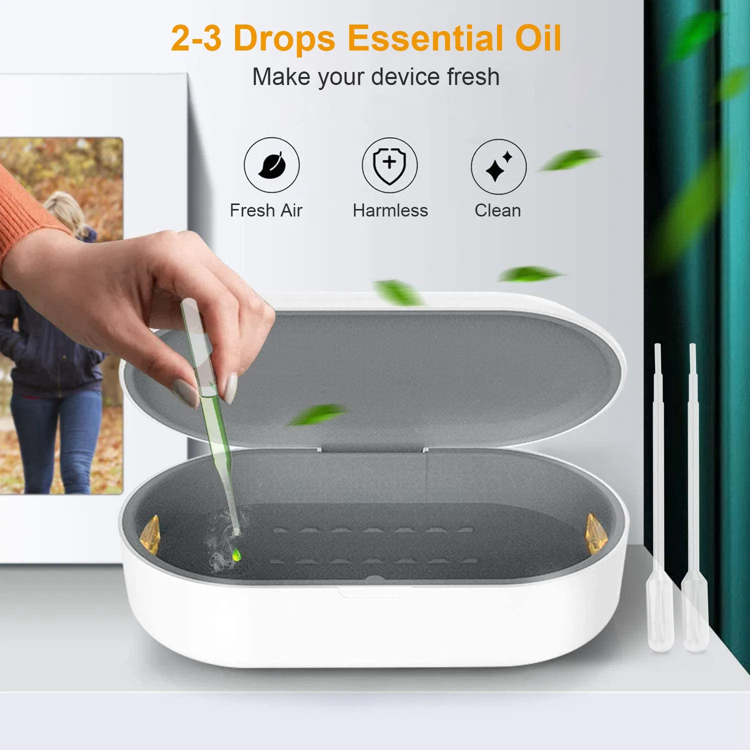 UV Light Sanitizer Box Portable 10W Phone Wireless Charging Disinfection Lamp with Aroma Diffuser Sterilizing Box For Jewelry Watch Wallet Keys photo 8