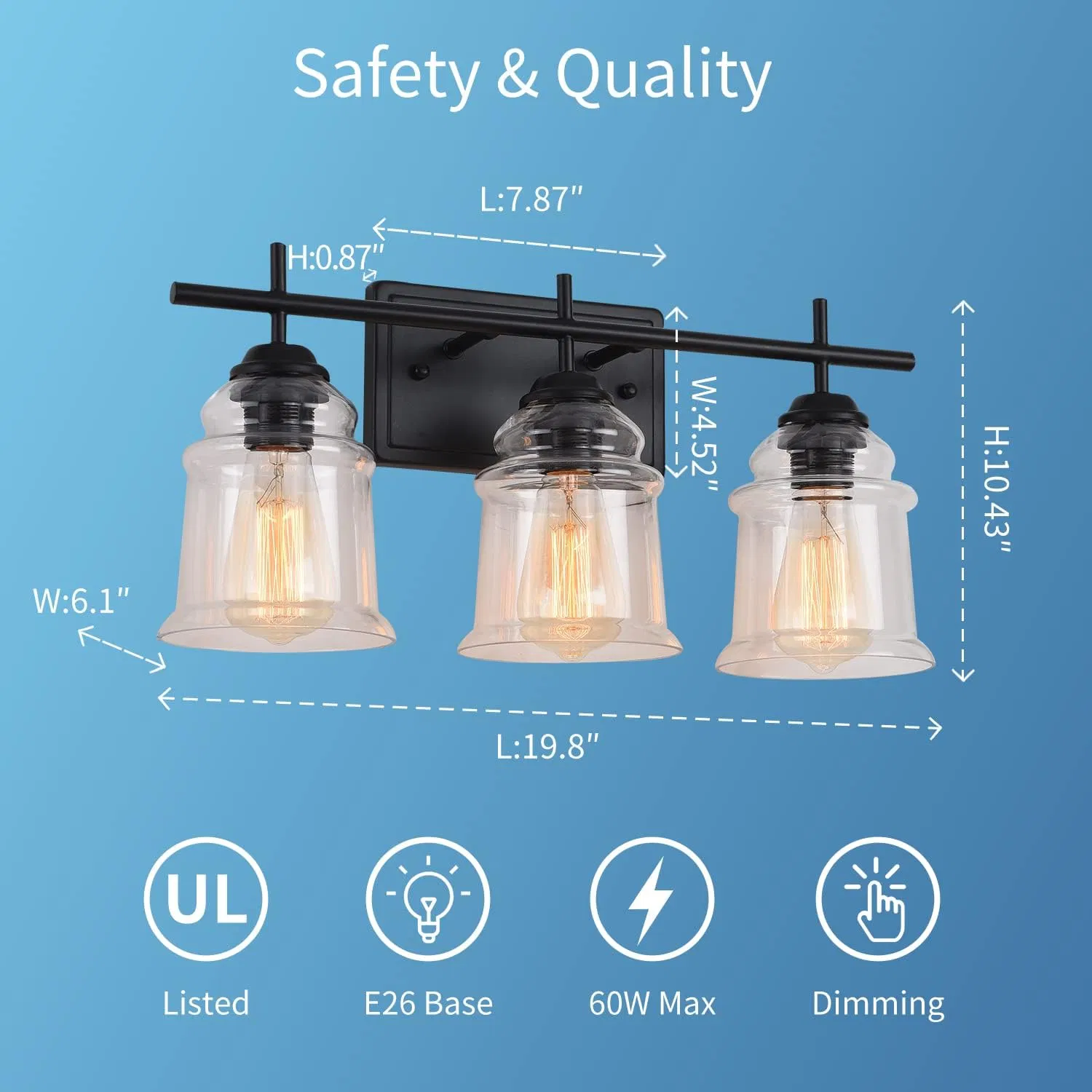3-Light with Clear Glass Satin Shade Unique Hand-make Lampshade Industrial Indoor Light Fixture E26 Socket [No Bulb][Unable ship weekends, TK/TEMU only for pickup] photo 5
