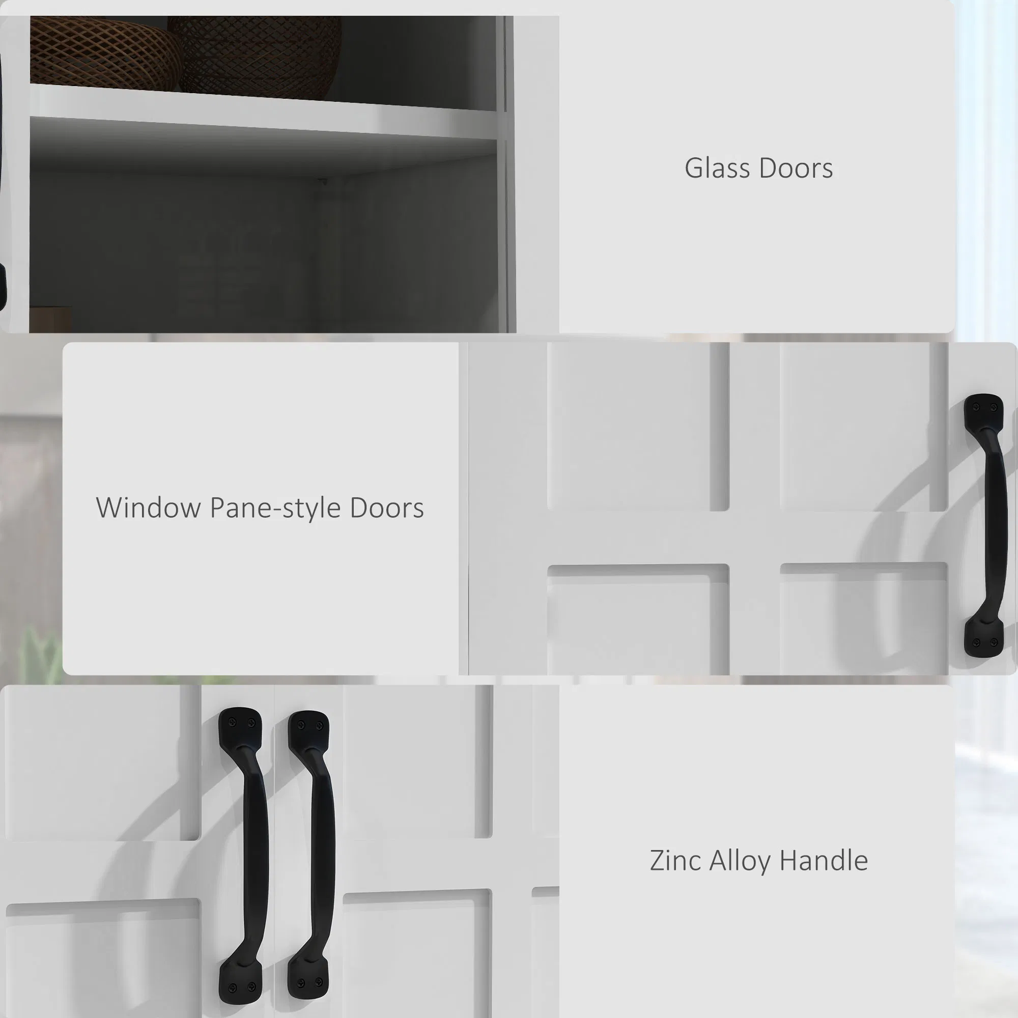 Modern Sideboard Cabinet, Freestanding Sideboards and Buffets with Glass Doors, 4-tier Shelving and Adjustable Shelves photo 3