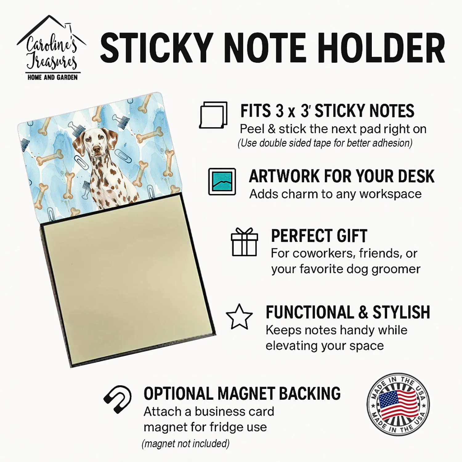 Liver Dalmatian Coworker Watercolor Sticky Note Holder Refillable Dispenser Desk Accessory 3x3 Pad Gift photo 4
