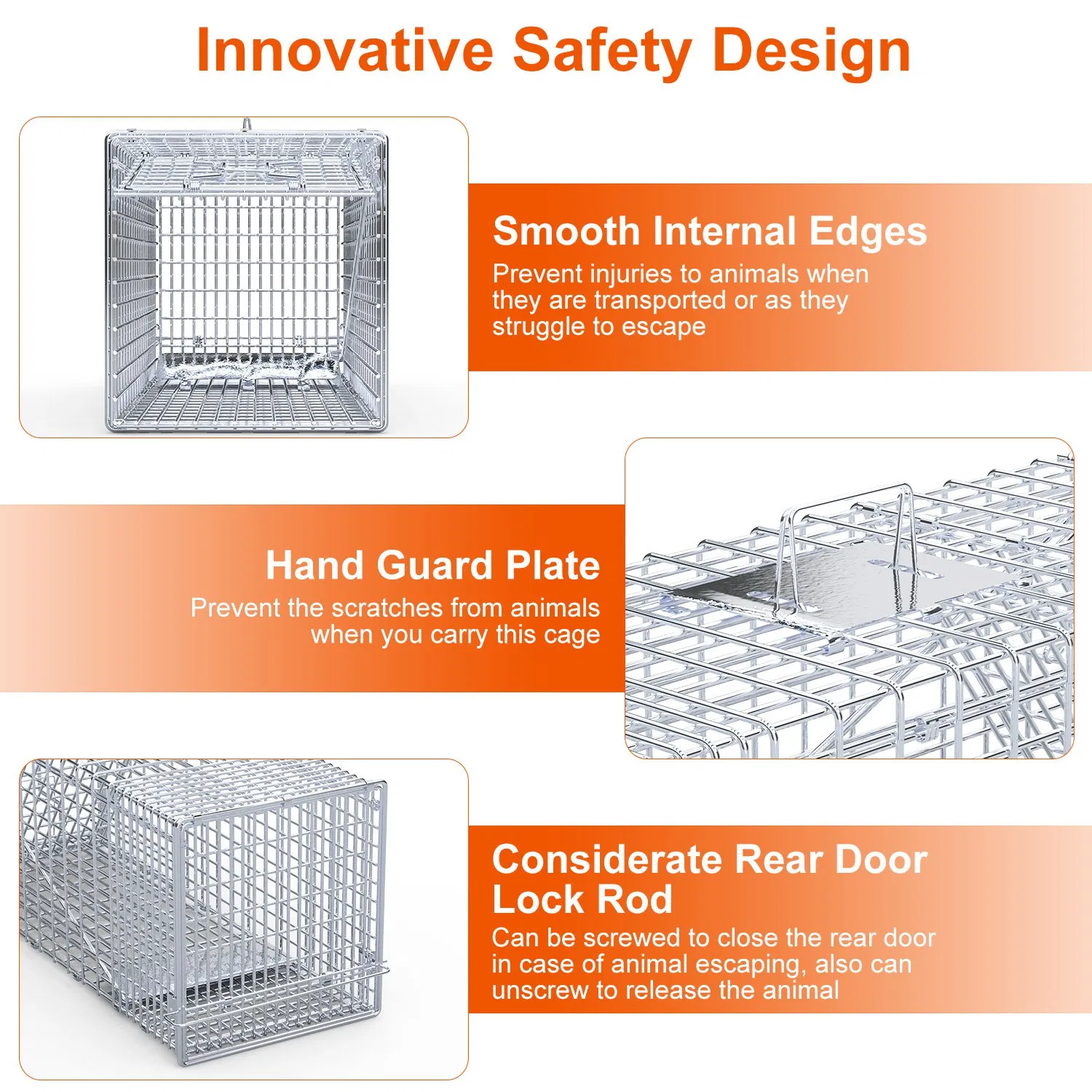 Heavy-Duty Live Animal Trap - 37x14x15 Inch Galvanized Mesh, Sensitive Pedal Trigger & Rear Release Door, Guarded Handle, Foldable Design for Raccoons, Armadillos, Small Dogs Under 55 lbs photo 7