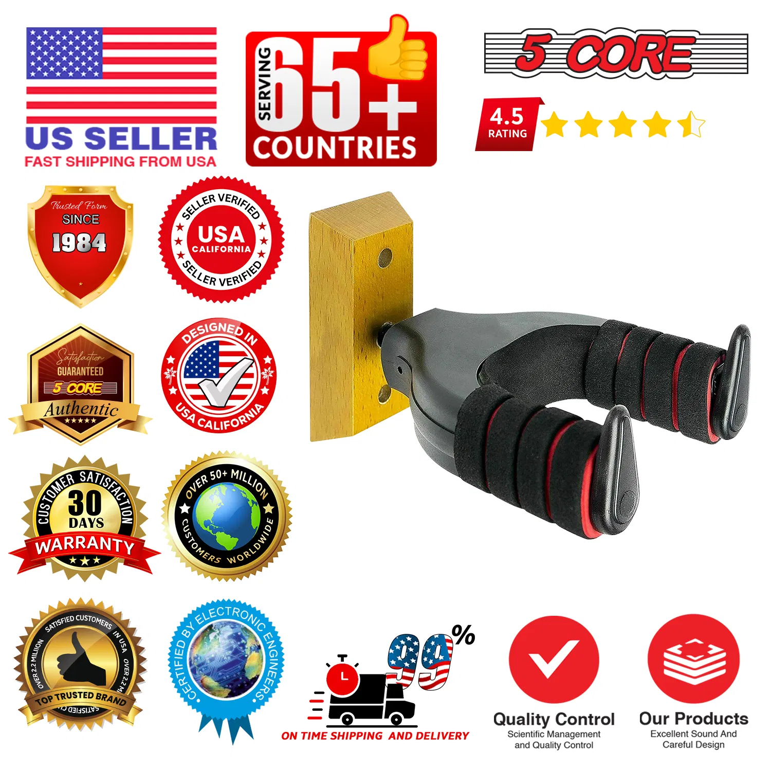 5Core Guitar Wall Mount Hanger Hook Metal Base Soft Padding Adjustable Rotatable Holder photo 2