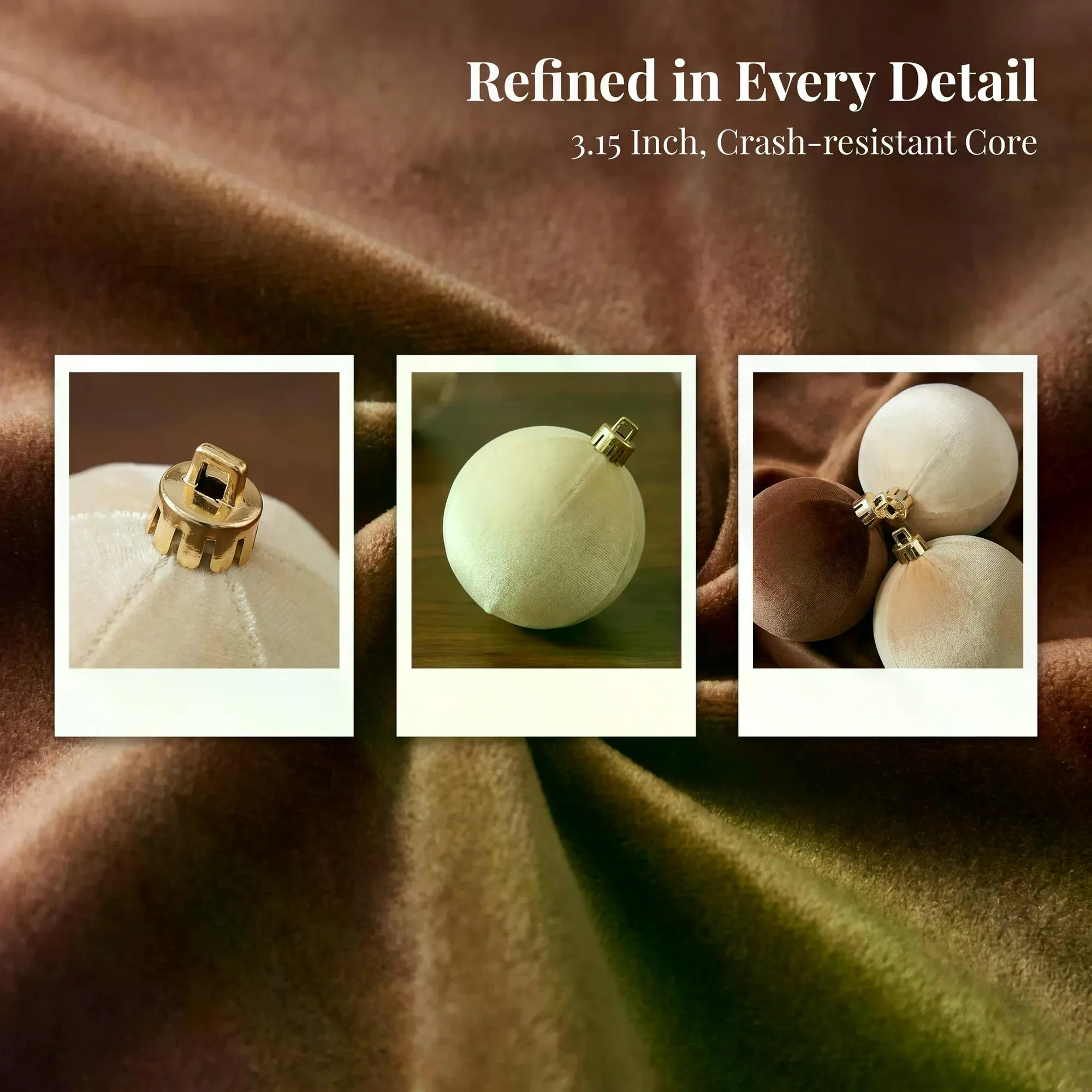 12Pcs Velvet Christmas Balls Ornaments Set, 80mm(3.15inch) Fabric Wrapped Xmas Baubles, Neutral Coffee Cream White Hanging Decorations for Christmas Tree Holiday Home Party photo 3