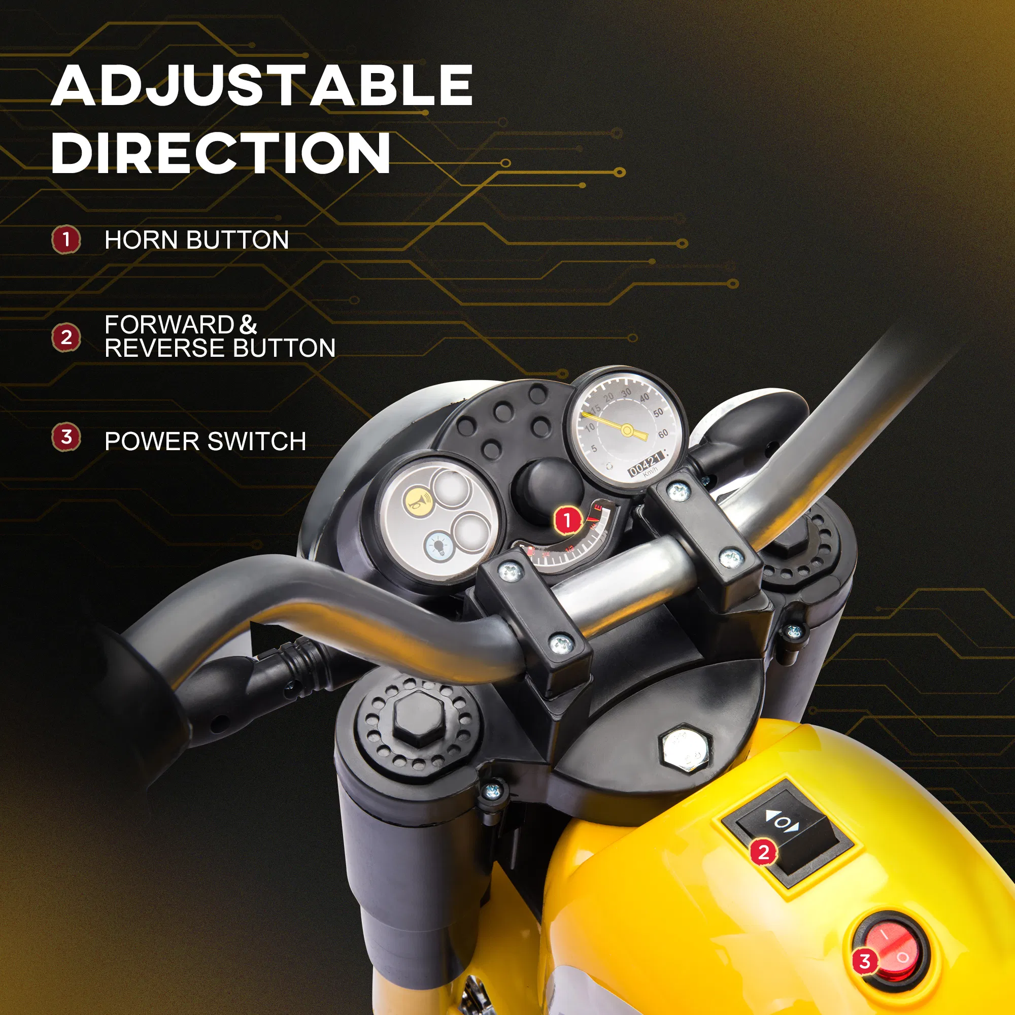 Kids Electric Motorcycle 6V Battery Powered Ride-On Dirt Bike 3-Wheels Motorbike Yellow photo 3