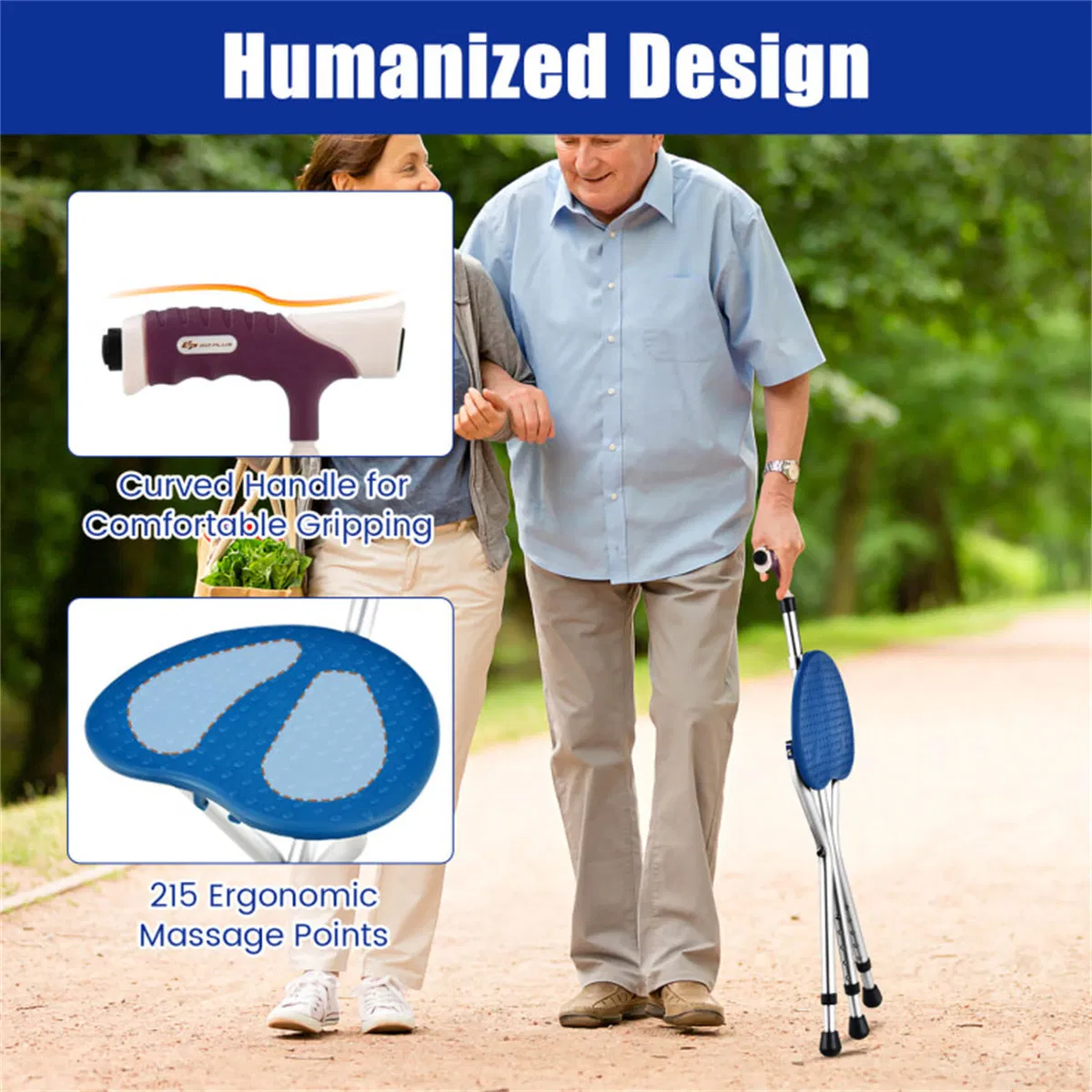 Folding Seat Cane (220lbs): 5-Level Height Adjust, LED Light, Anti-Slip Pads, Aluminum Alloy, Bonus Cushion/3 Foot Pads for Elder-Silver photo 8