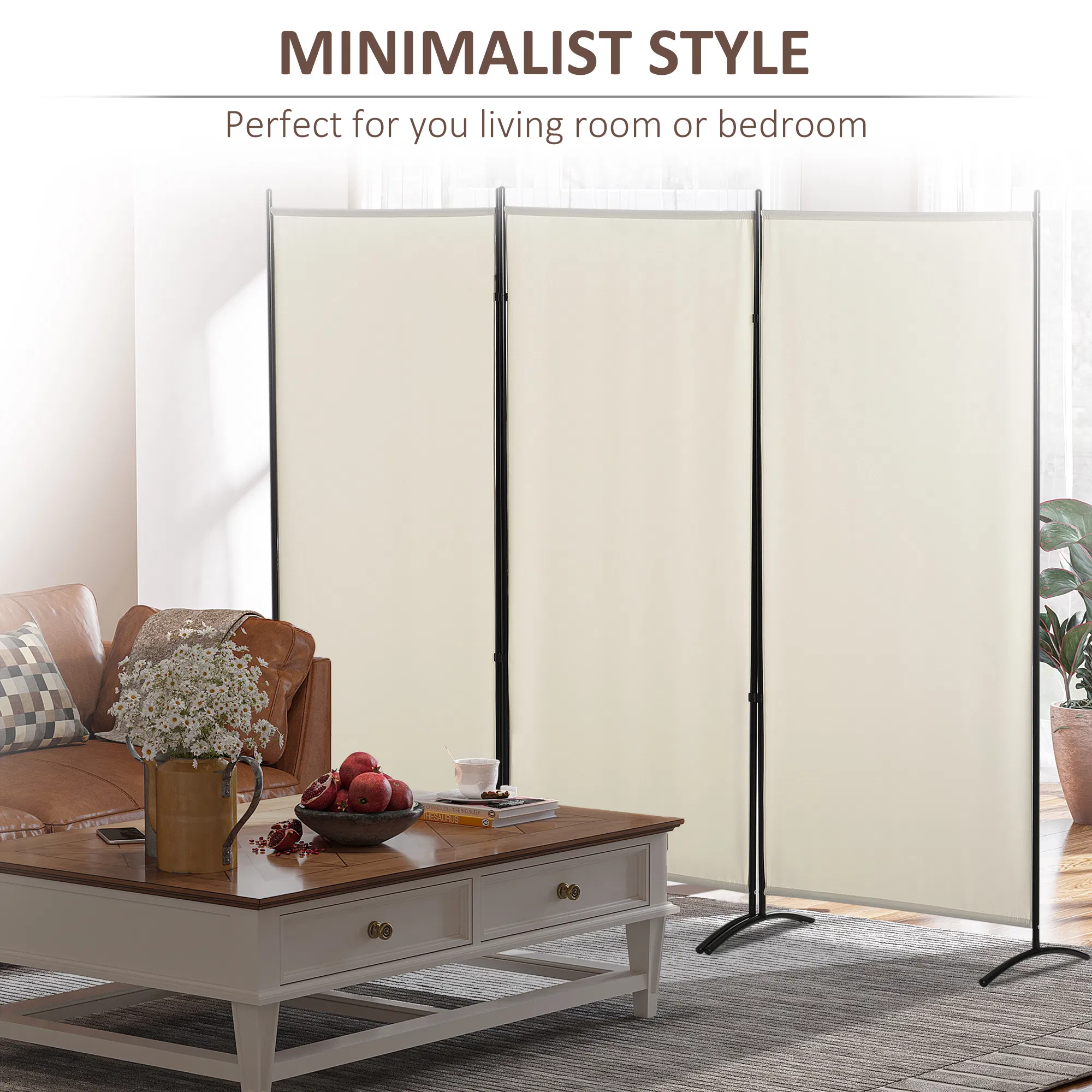 6' 3 Panel Room Divider, Double Hinged Folding Wall Divider, Indoor Privacy Screen for Home Office, Beige photo 4