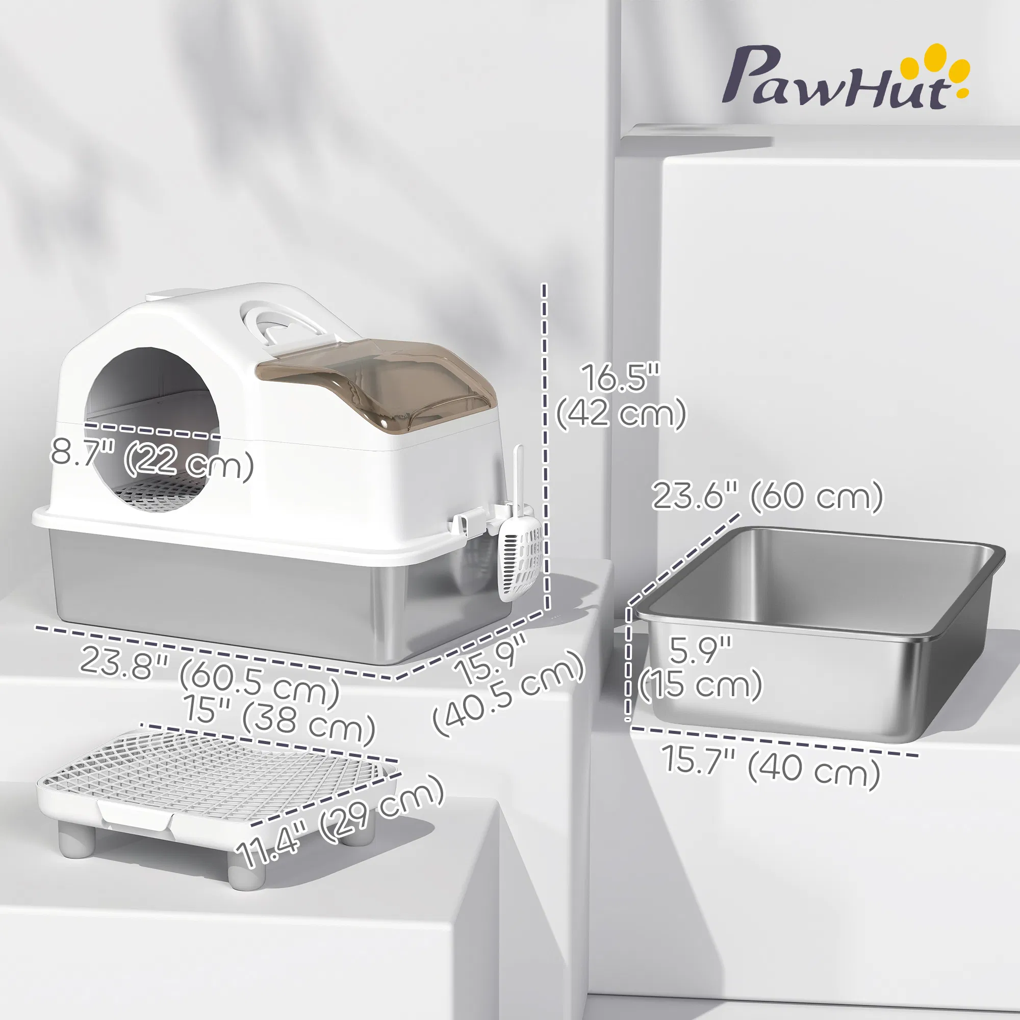 Extra Large Stainless Steel Cat Litter Box w/ High Sided, Removable Lid, Mats, Scoop, Odor Free, Non-Sticky, Leakproof photo 2