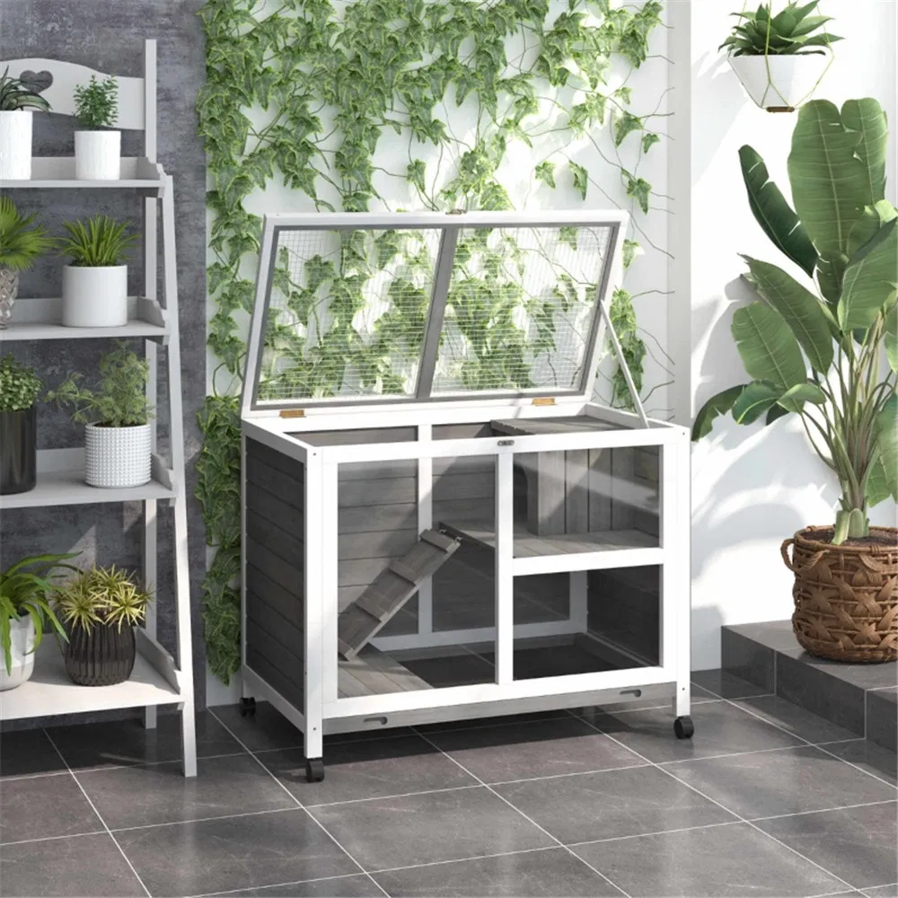Pet cage /Wood Rabbit Hutch-Gray ( Amazon Shipping)(Prohibited by WalMart) photo 5