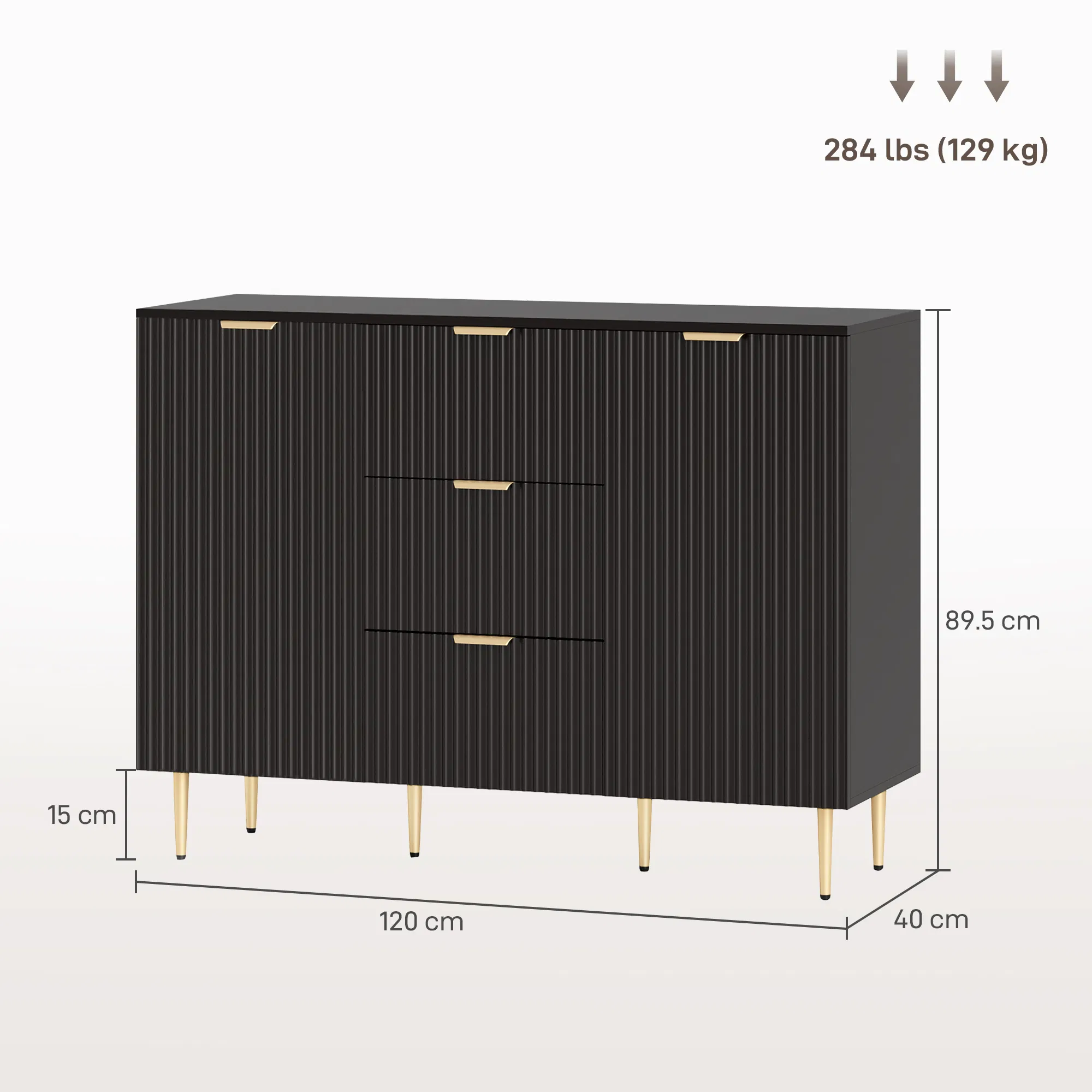 Modern Kitchen Storage Cabinet, Sideboard Buffet Cabinet w/ 3 Drawers and Adjustable Shelves for Kitchen Hallway, Black photo 3