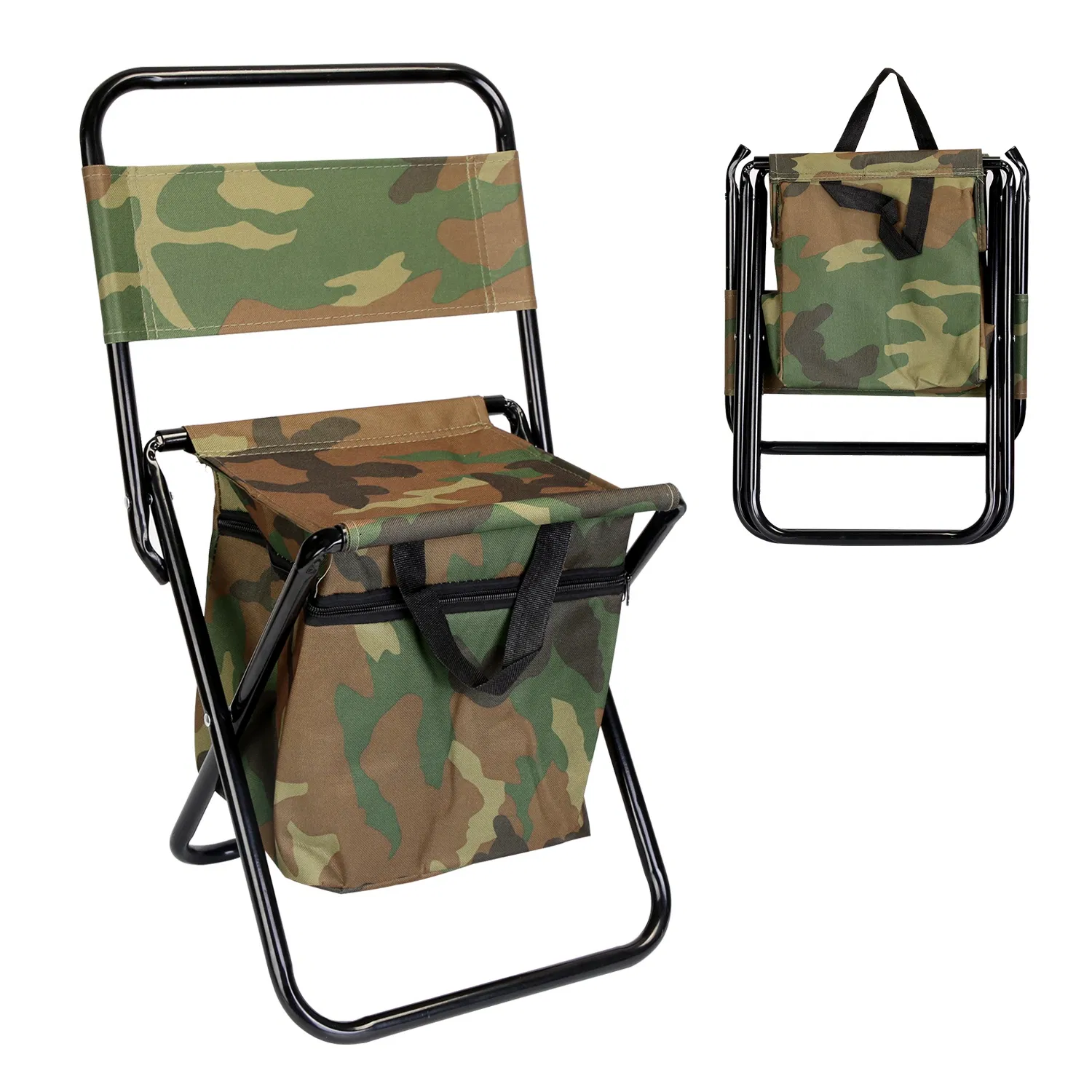 Foldable Fishing Chair With Backrest Built-In Cooler Bag Portable Handle Outdoor Lightweight Fishing Stool For Camping Hiking Hunting photo 1