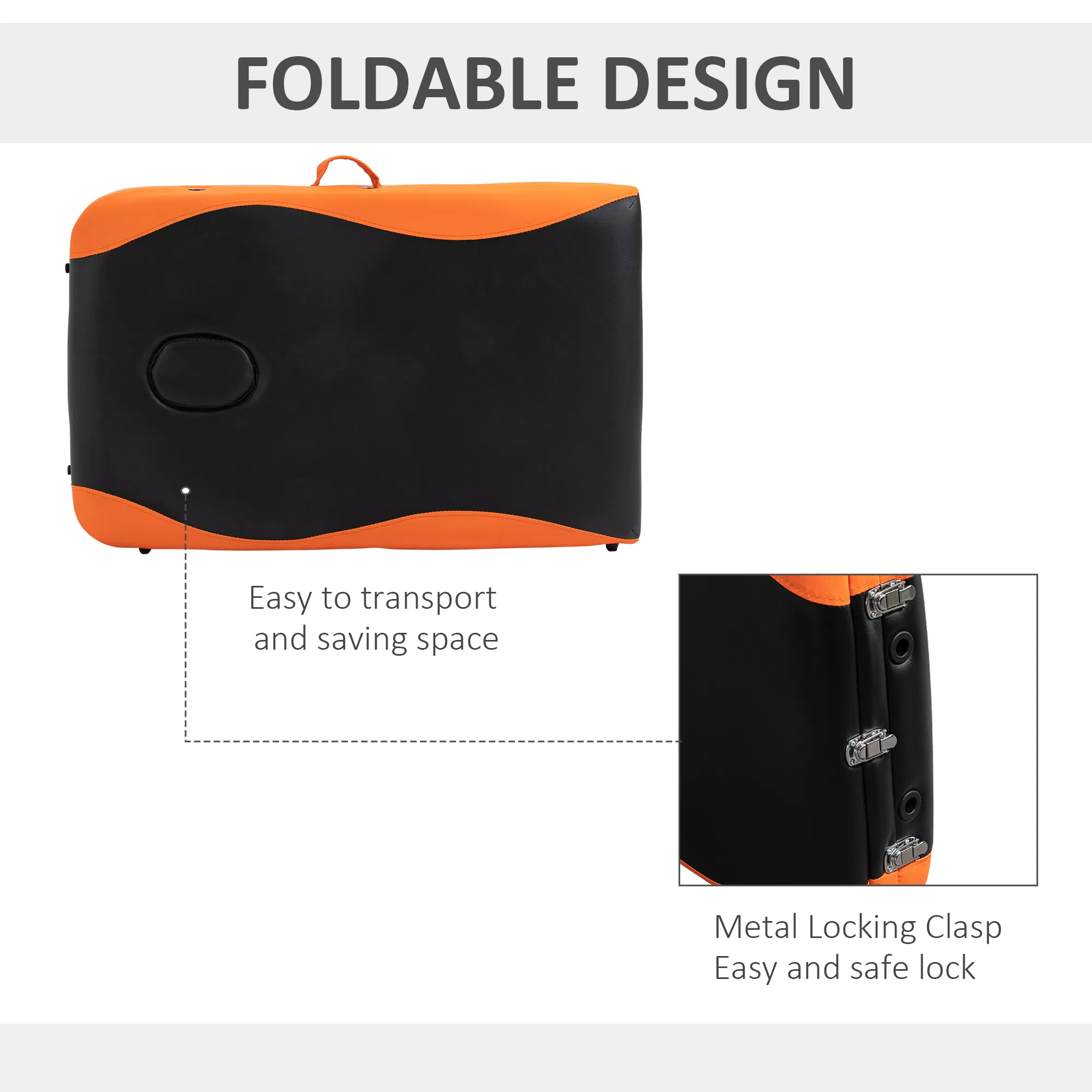 Portable Luxury: 73" 3 Section Foldable Salon Bed, Facial Couch in Black Orange for Spa Therapy Equipment photo 6