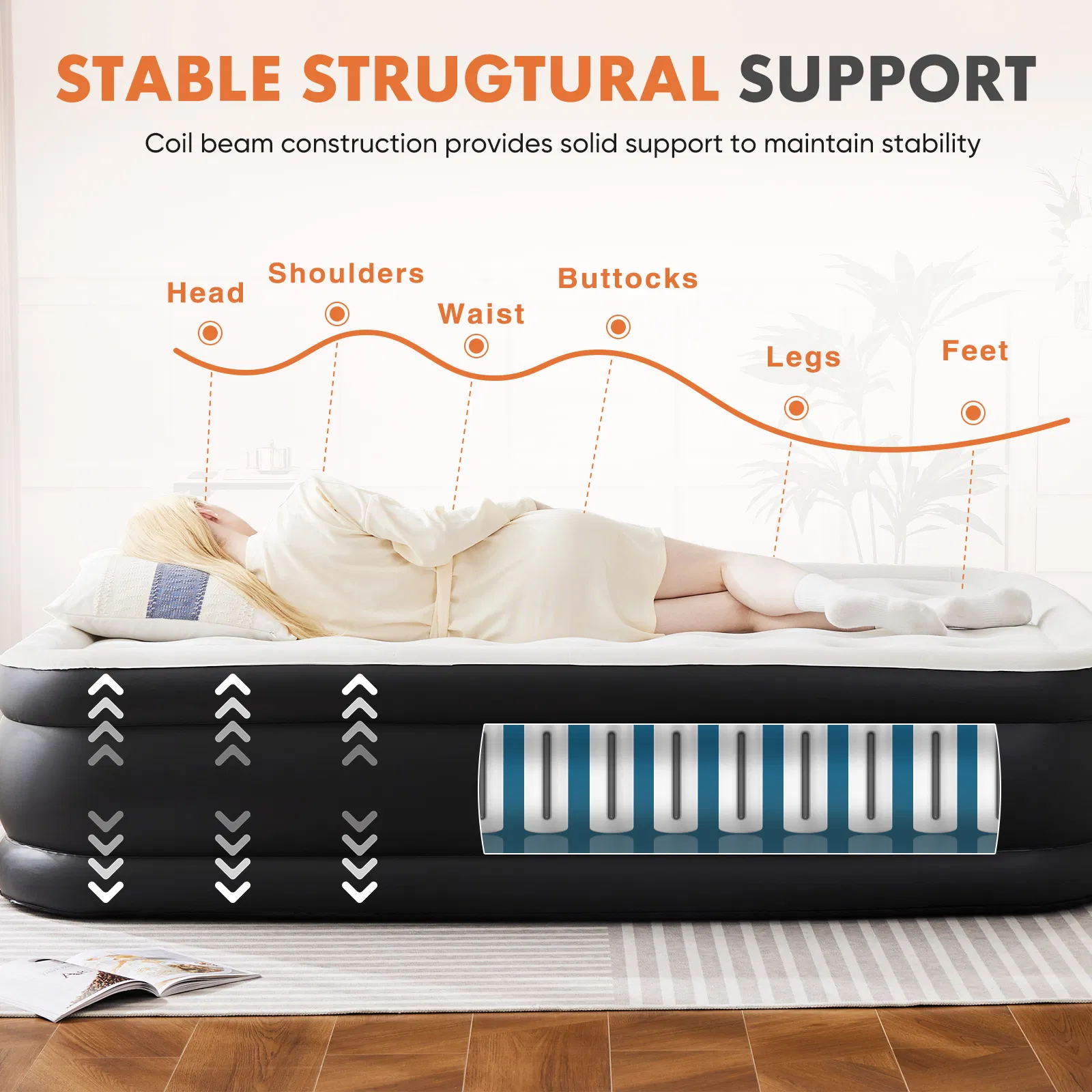 Air Mattress - 18" Inflatable Blow Up Mattress Airbed with Built-in High Capacity Pump, Double Height, Adjustable, Non-Slip Bottom Design photo 6