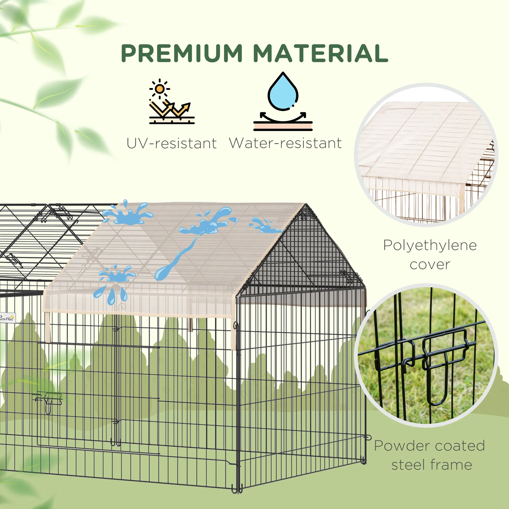 87x41x41-IN Catio Rabbit Guinea Pig Cage Chicken Coop Run, Small Animal Enclousure Outdoor Indoor with Cover and Multiple Doors, Beige photo 6