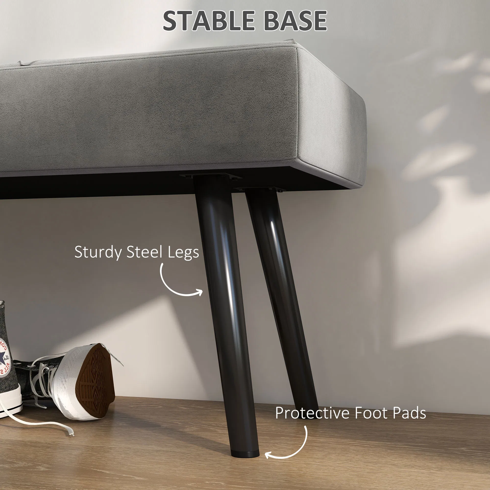 39 Inches Upholstered Bedroom Bench, Modern End of Bed Bench with Steel Legs, Grey photo 5