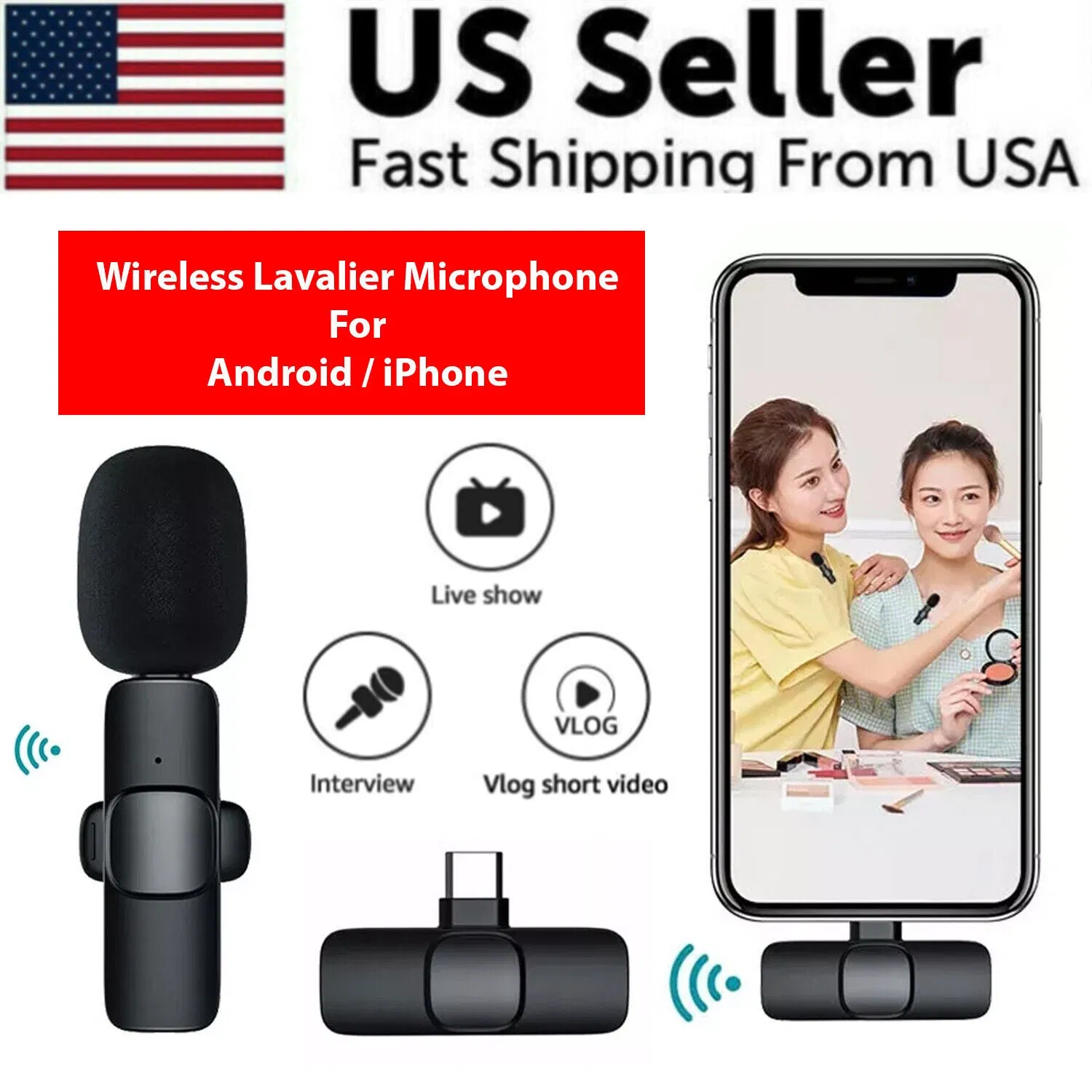 Lavalier Microphone Wireless Audio Video Recording Mini Mic For Android/iPhone photo 1