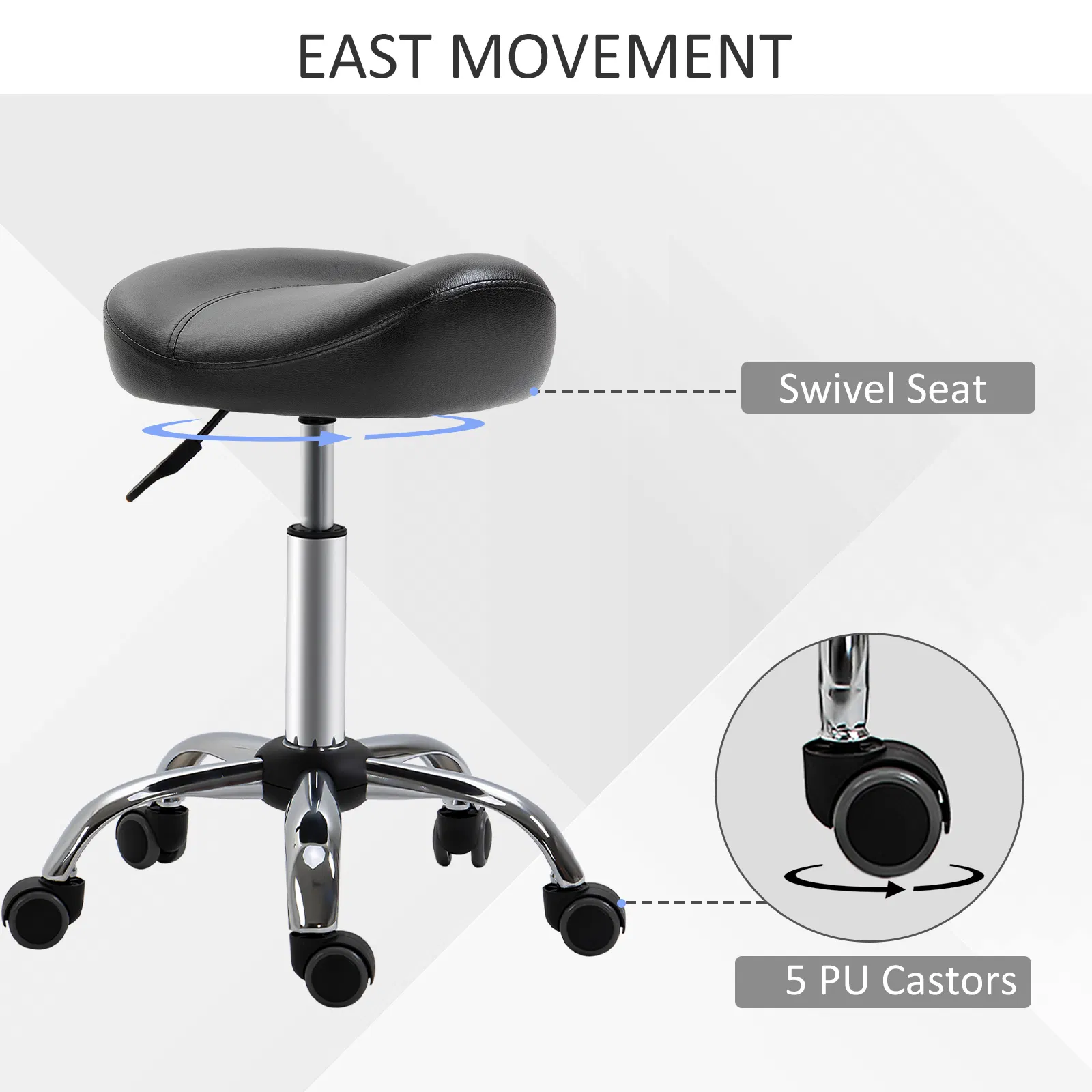 Saddle Stool Height Adjustable Rolling Salon Chair PU Leather Black for Massage Spa Clinic Beauty Tattoo photo 4