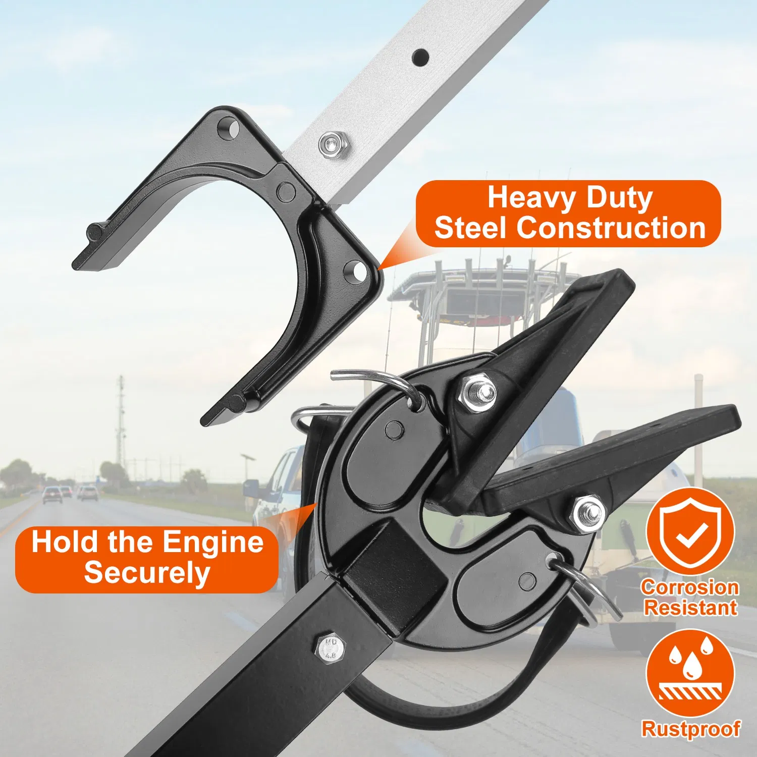 Heavy Duty Boat Transom Saver, 28-40in Adjustable Outboard Motor Support - Shock-Absorbing Rubber Strap, 2 Mounting Options, Fits Under 100 HP Engines, Protects Transom & Extends Motor Lifespan photo 6