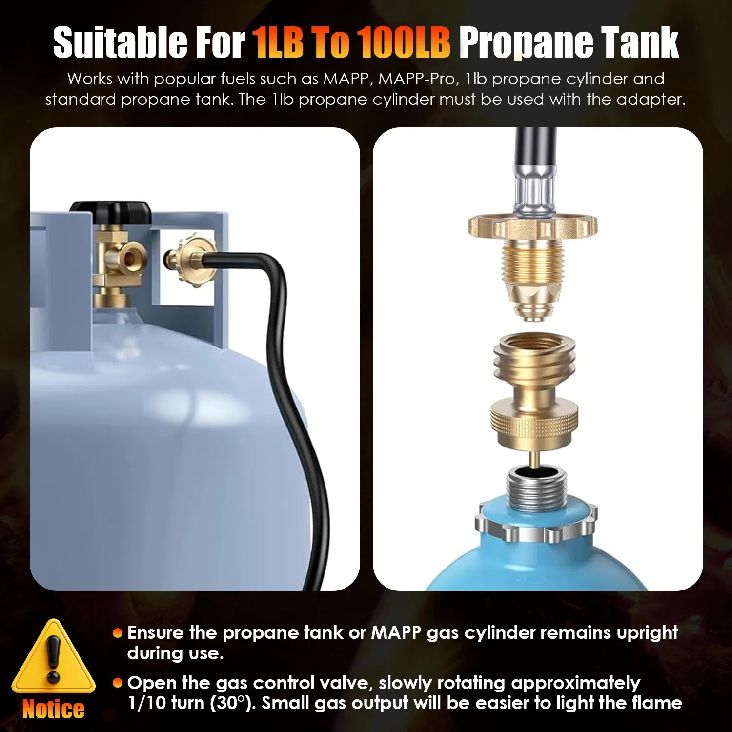Heavy Duty Weed Torch with Piezo Ignition, 180,000 BTU Propane Torch Compatible with 1lb to 100lb Tanks & MAPP Fuel, 10FT Hose, for Weeding, Melting Ice, Starting Fires, Roofing photo 6