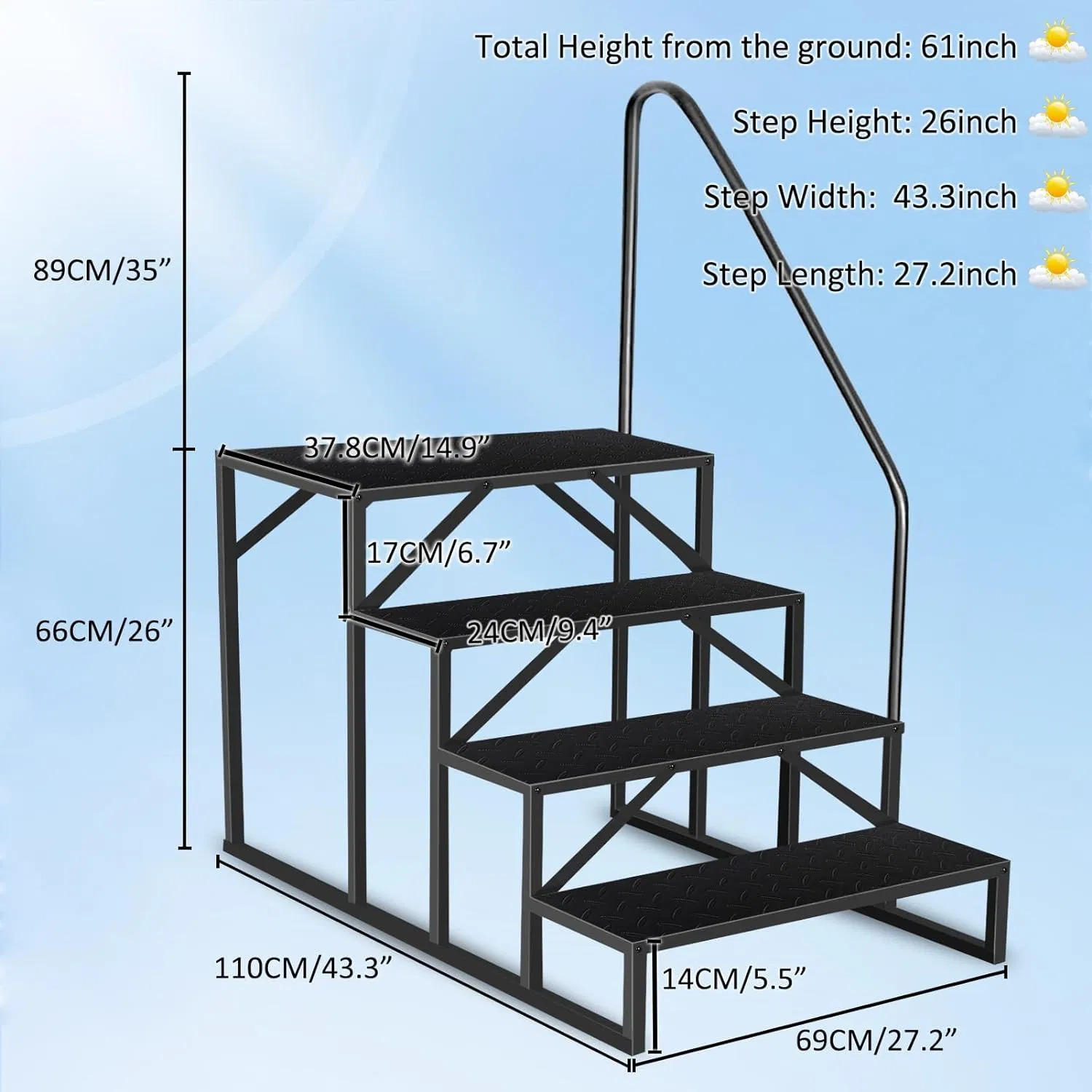 Swimming Pool Ladder Above Ground, RV Steps with Handrail, Heavy Duty Pool Step Hot Tub Steps, 660 lbs Weight Capacity Camper Step Stool Mobile Home Stair for Getting High photo 7