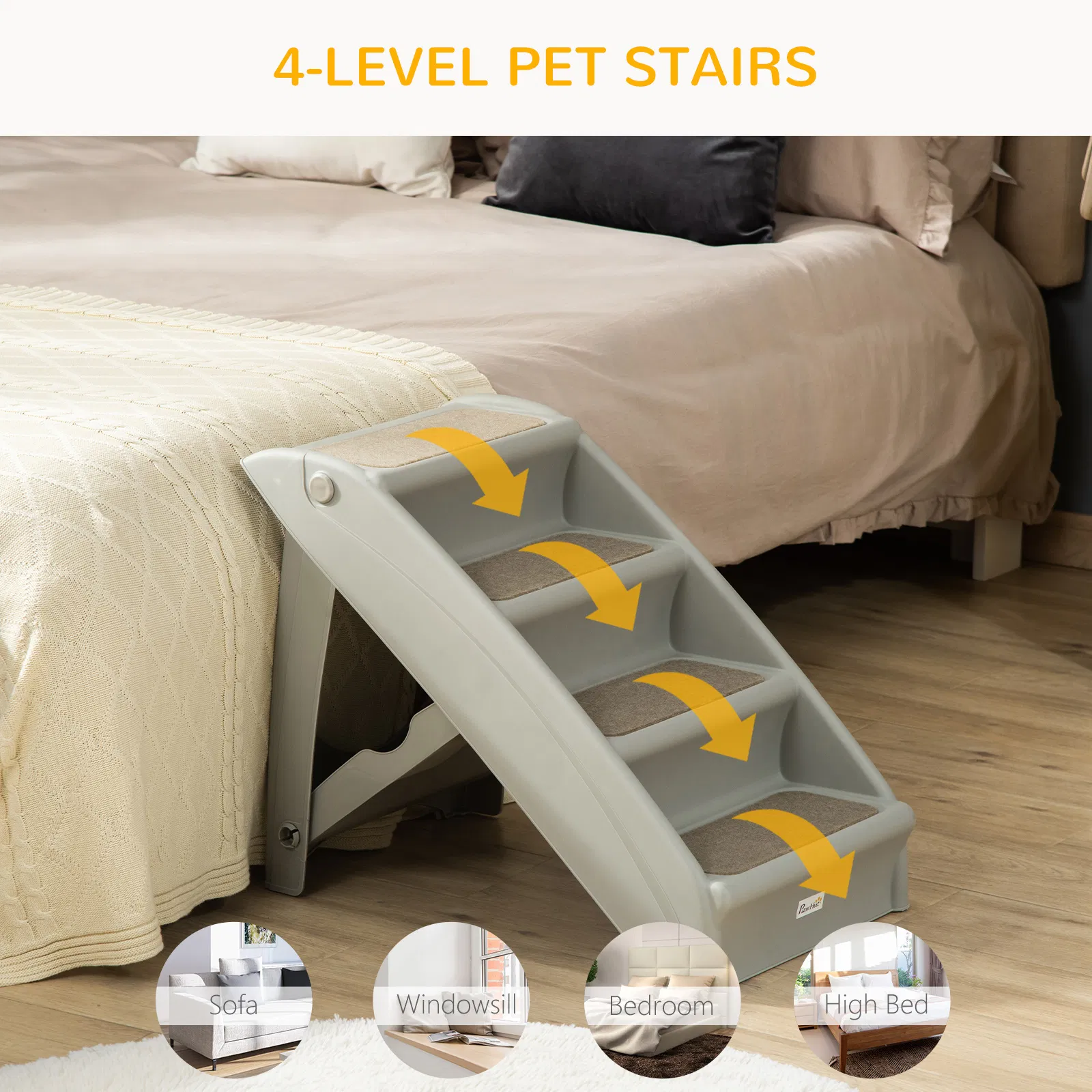 4-Level Portable Dog Stairs, Foldable Dog Steps for Small Dogs, Lightweight Cat Steps, with Nonslip Soft Mats, for High Bed, Sofa, Grey photo 5