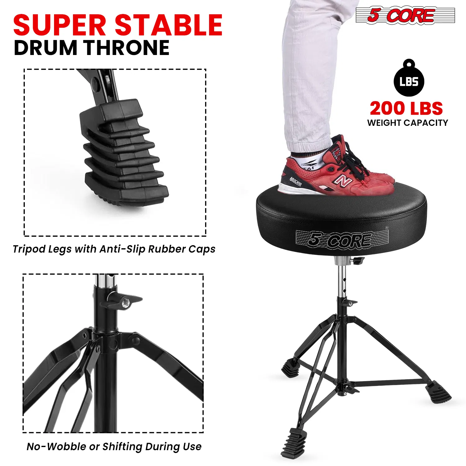 5 Core Drum Throne 3 Inch Thick Padded Comfortable Guitar Stool Double Braced Drummer Chair Height Adjustable Musician Seat For Adults And Kids photo 5