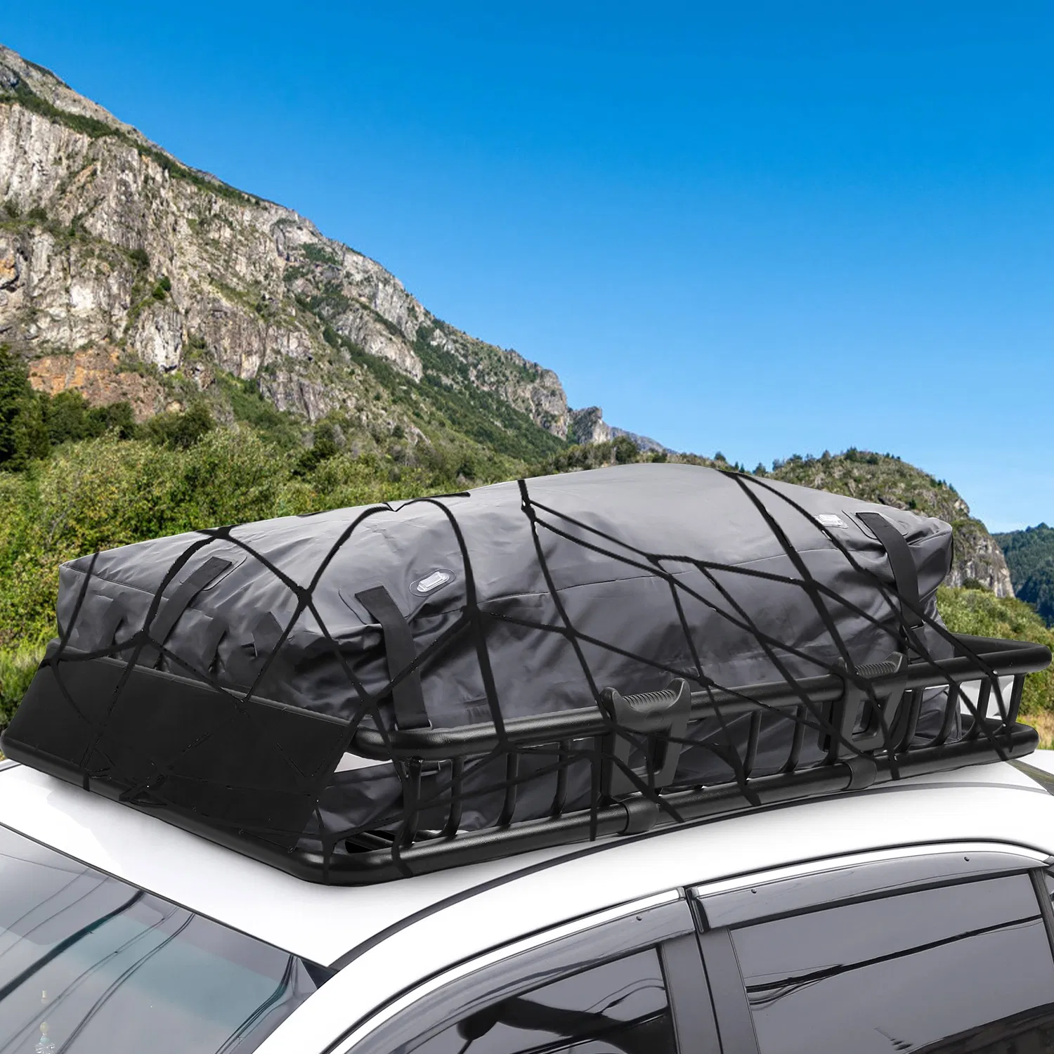 63x39x6.3in Universal Roof Rack Cargo Carrier Car Top Luggage Holder Basket with Hook Strap Elastic Net photo 8