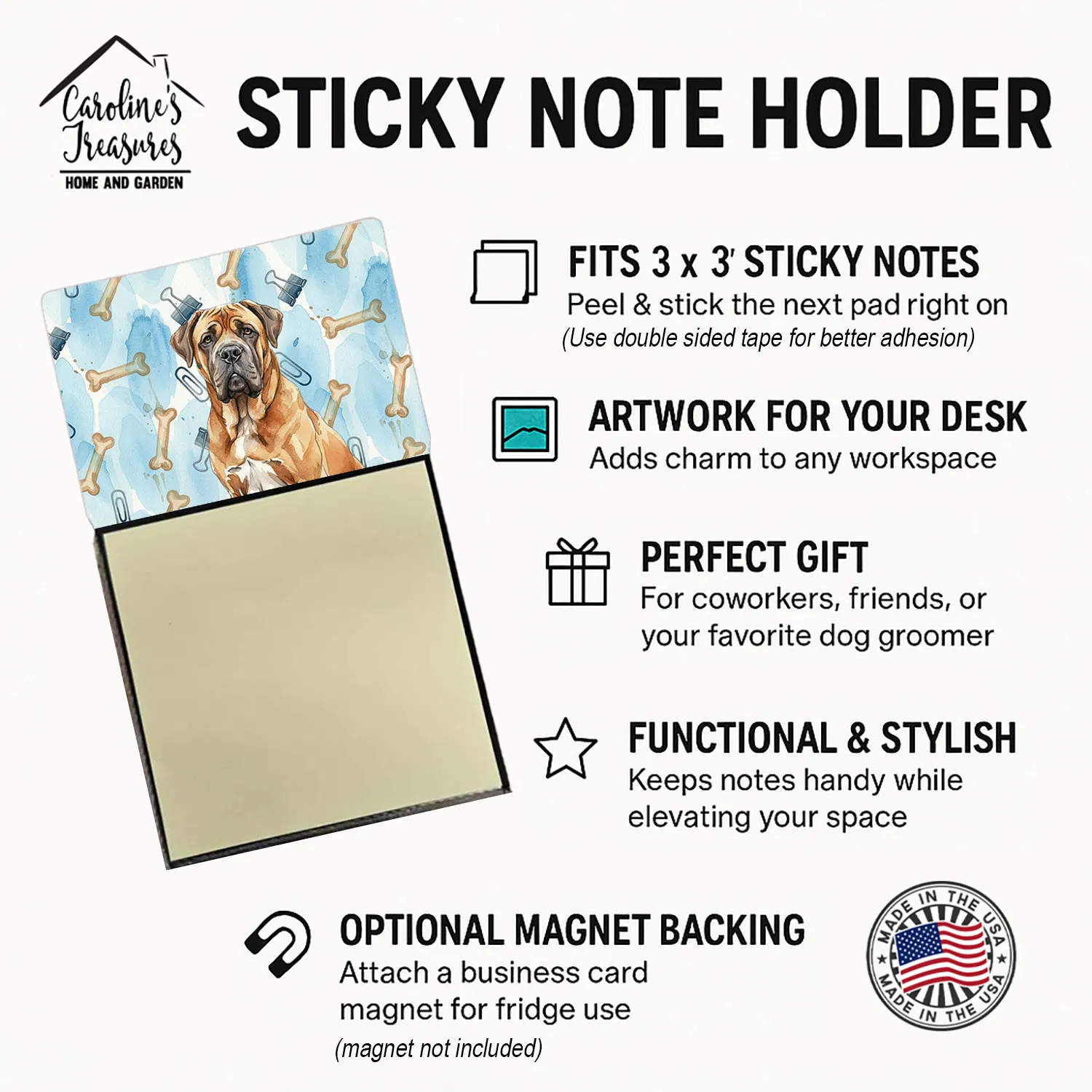 Neapolitan Mastiff Coworker Watercolor Sticky Note Holder Refillable Dispenser Desk Accessory 3x3 Pad Gift photo 2