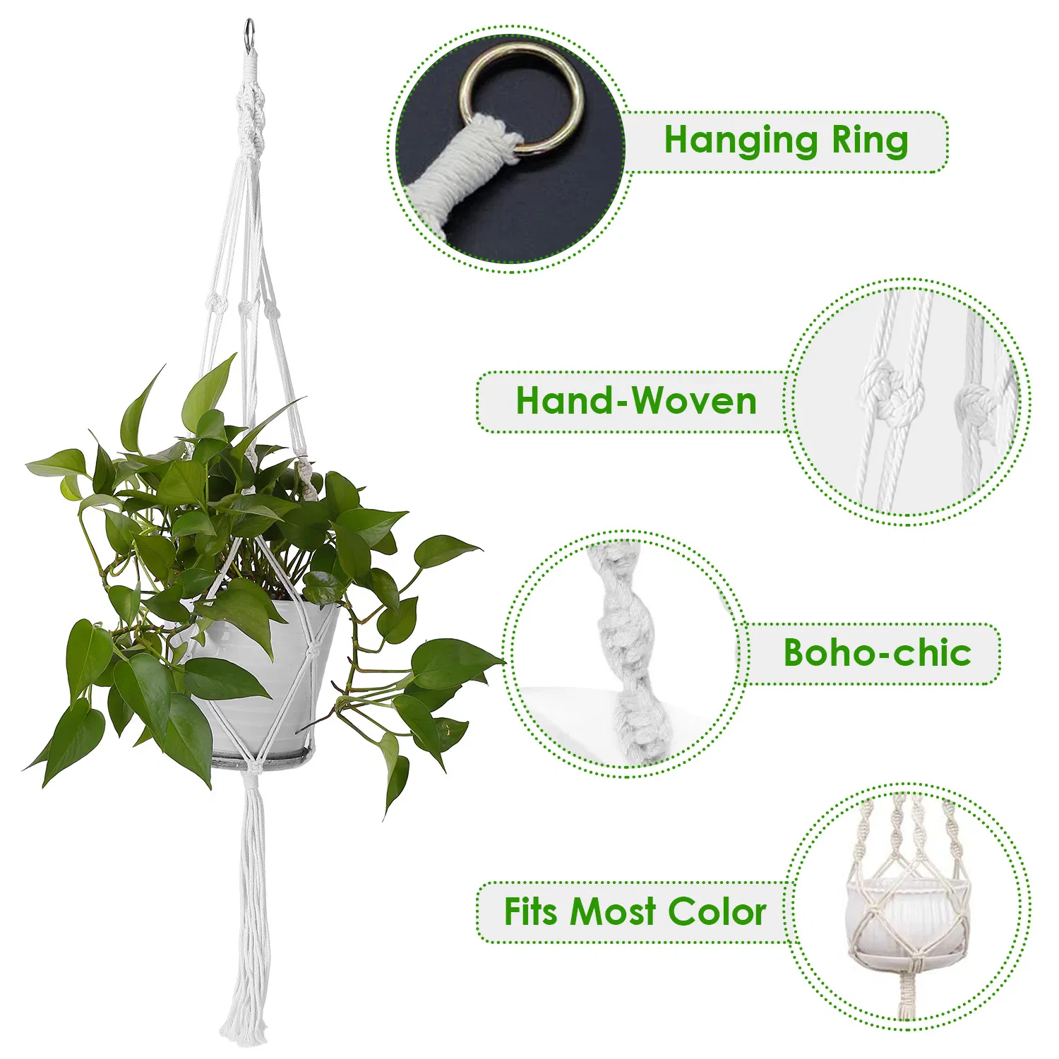 4 PCS Heavy Duty Hanging Plant Holder Natural Cotton Rope Planter Basket with Hanging Ring,Eco-Friendly Hanging Planter Basket Durable Cotton Rope Plant Hanger Space Saving for Indoor Outdoor Garden photo 4