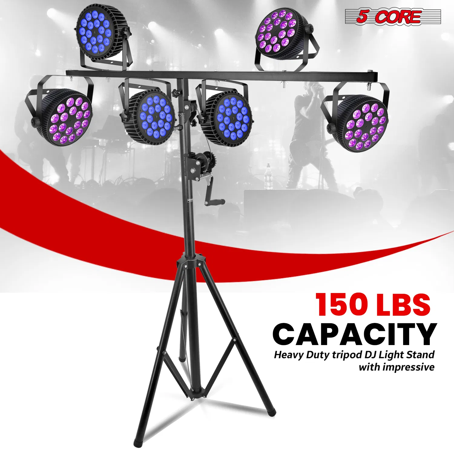 5Core DJ Light Stand Stage Lighting Truss System Hand Crank Up Portable Heavy Duty Height Adjustable 65.5 to 111 Inches T bar Mount for Can Lights Tall Lighting Tripod Floor LS 120 Crank photo 7