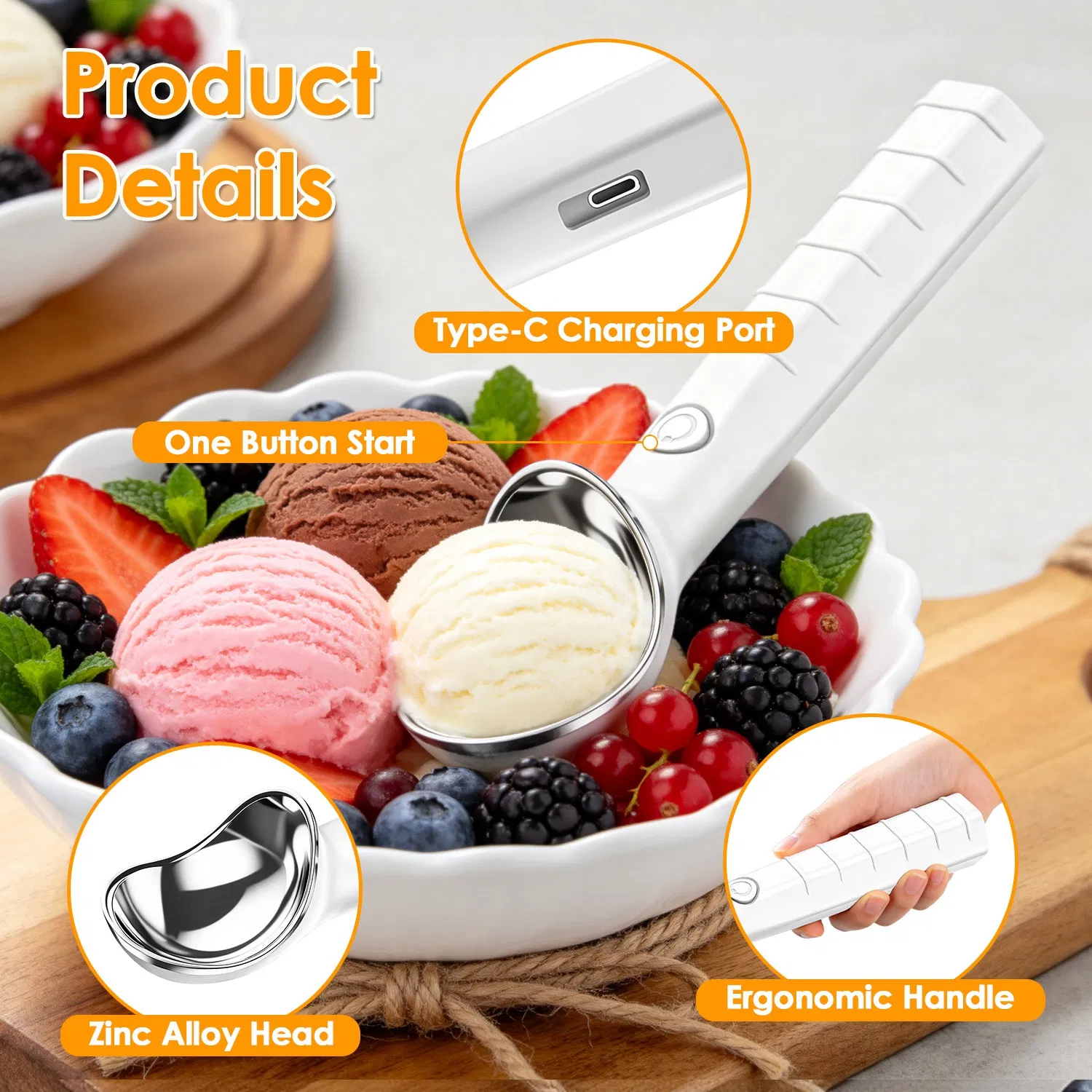 Heated Ice Cream Scoop Rechargeable Electric Ice Cream Scooper IP66 Waterproof 45S Fast Heating to 158°F 5-Min Auto Shutoff for Hard Ice Cream Gelato Frozen Yogurt photo 2