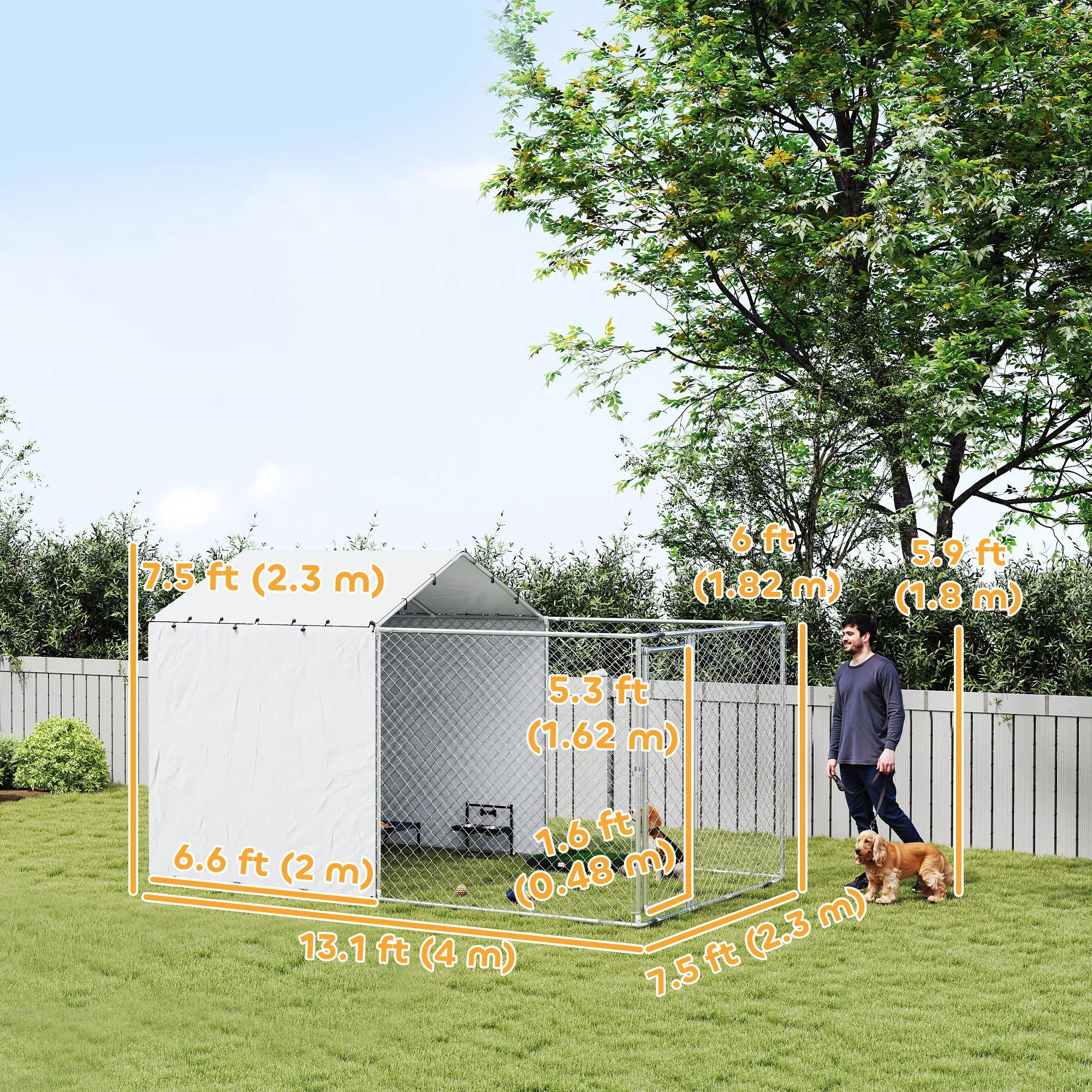 Galvanized Steel Dog Kennel Outdoor with Waterproof & UV-Resistant Cover for Large Dogs, 13.1' x 7.5' x 7.5' photo 4